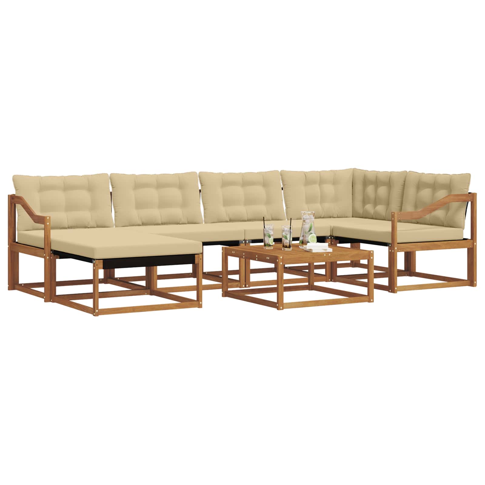 Udendørs sofagruppe 19 pcs Naturlig og Beige Massivt Akacietræ