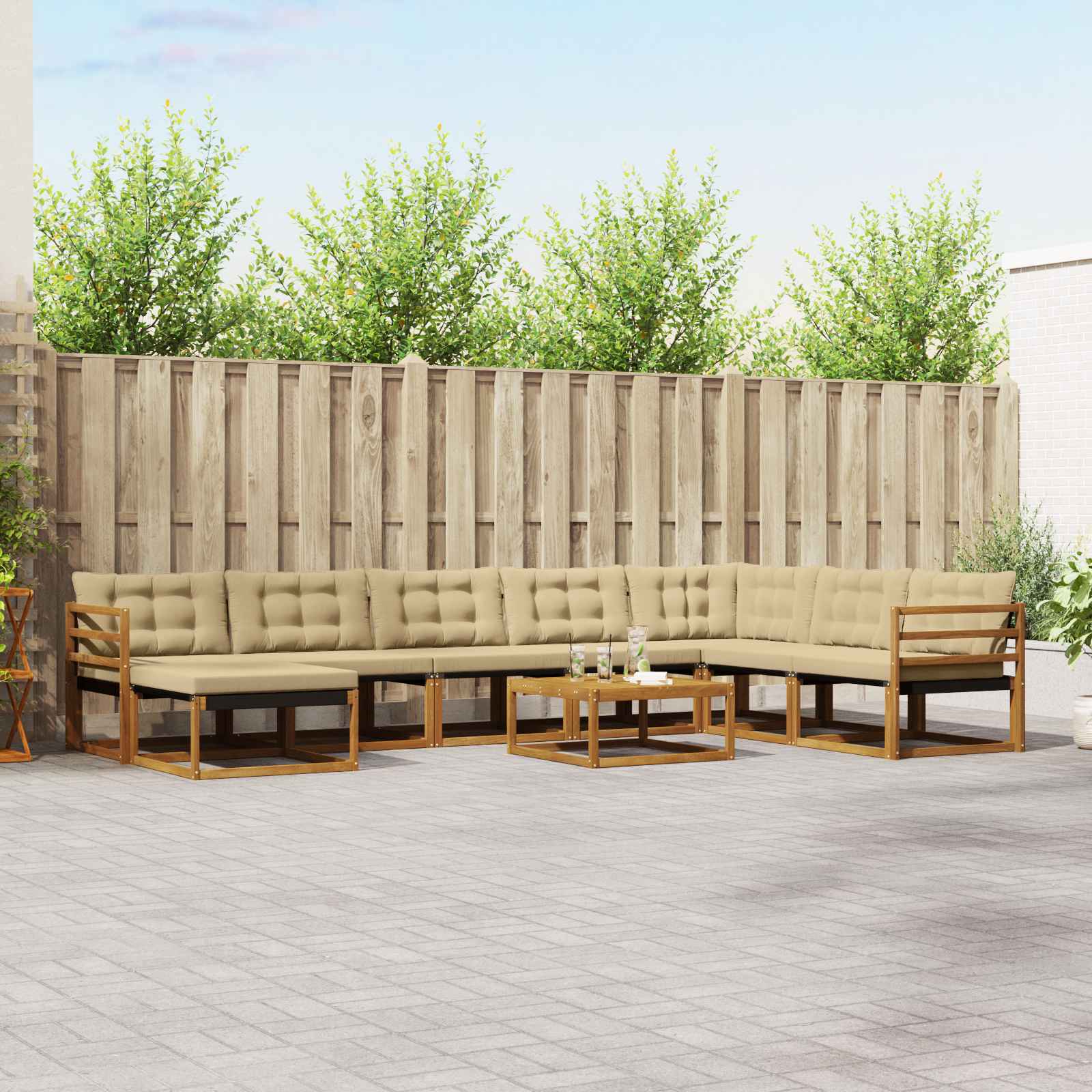 Udendørs sofagruppe 9 pcs Naturlig og Beige Massivt Akacietræ