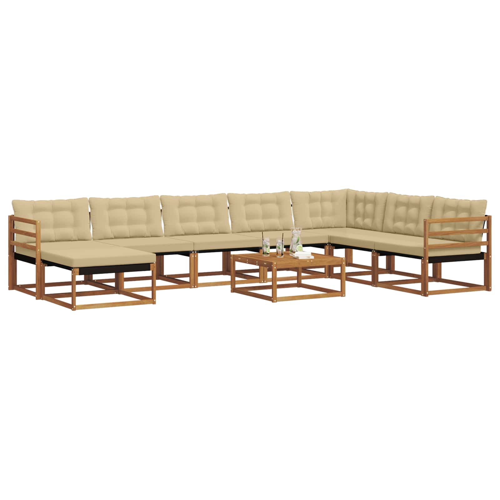 Udendørs sofagruppe 9 pcs Naturlig og Beige Massivt Akacietræ