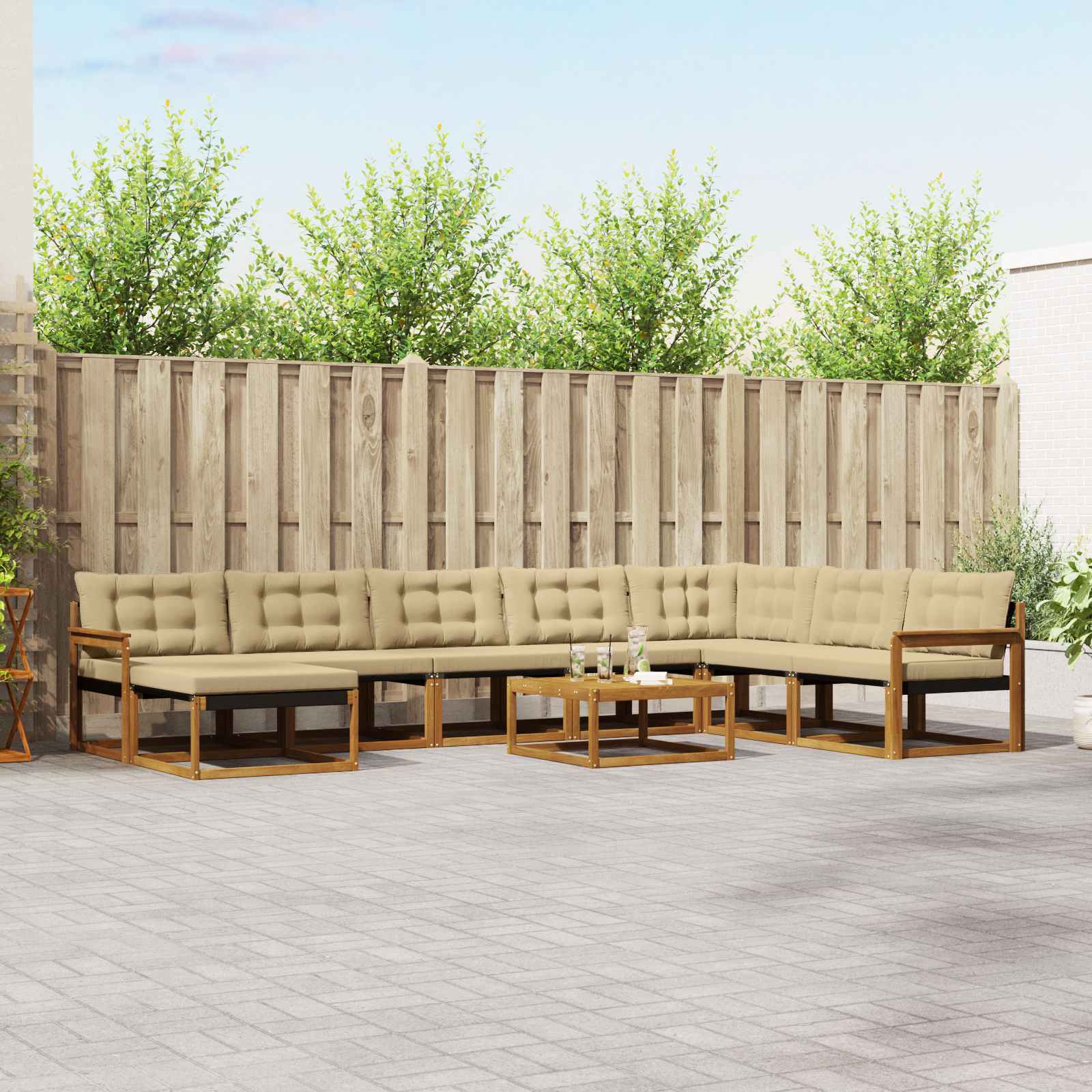 Udendørs sofagruppe 9 pcs Naturlig og Beige Massivt Akacietræ