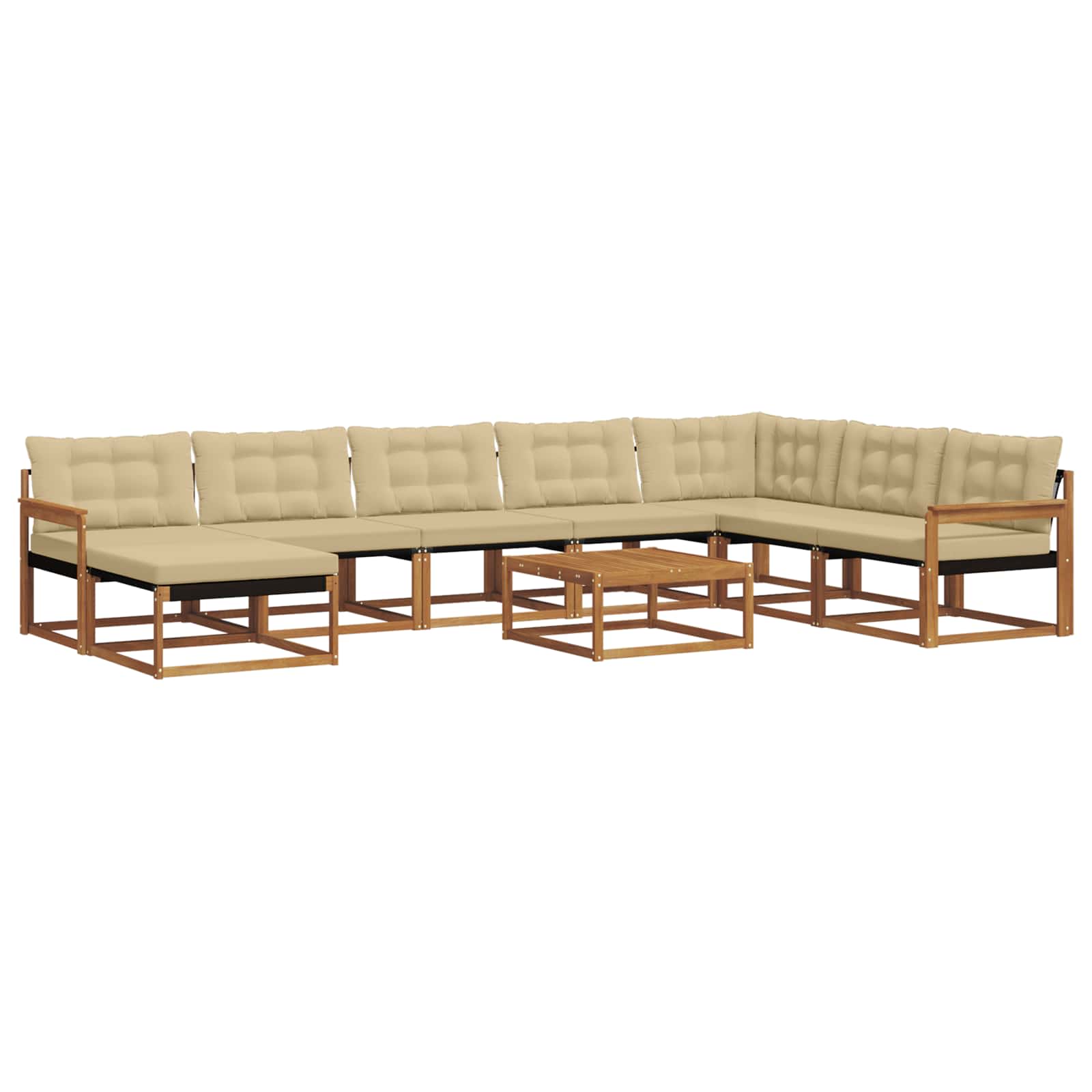 Udendørs sofagruppe 9 pcs Naturlig og Beige Massivt Akacietræ