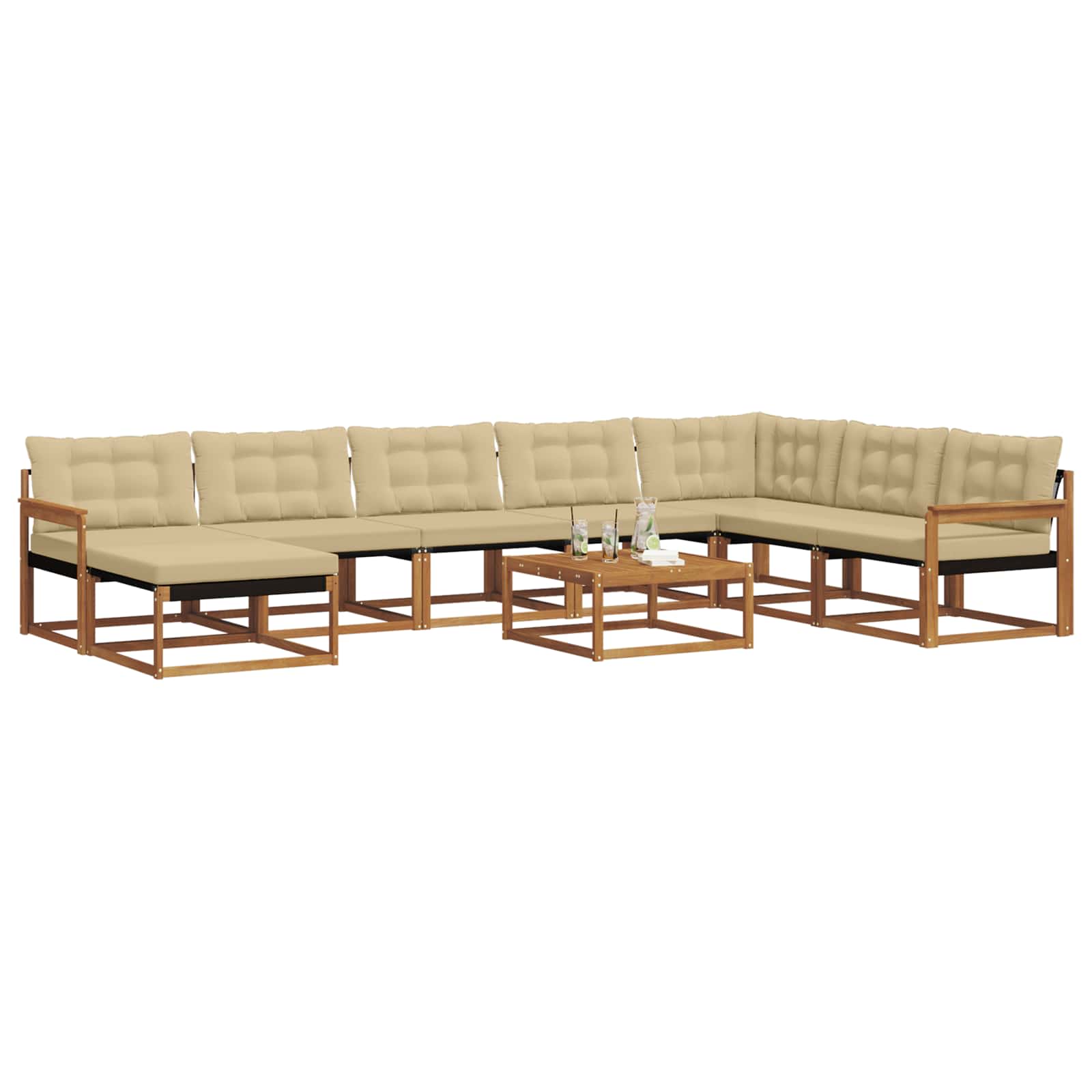 Udendørs sofagruppe 9 pcs Naturlig og Beige Massivt Akacietræ