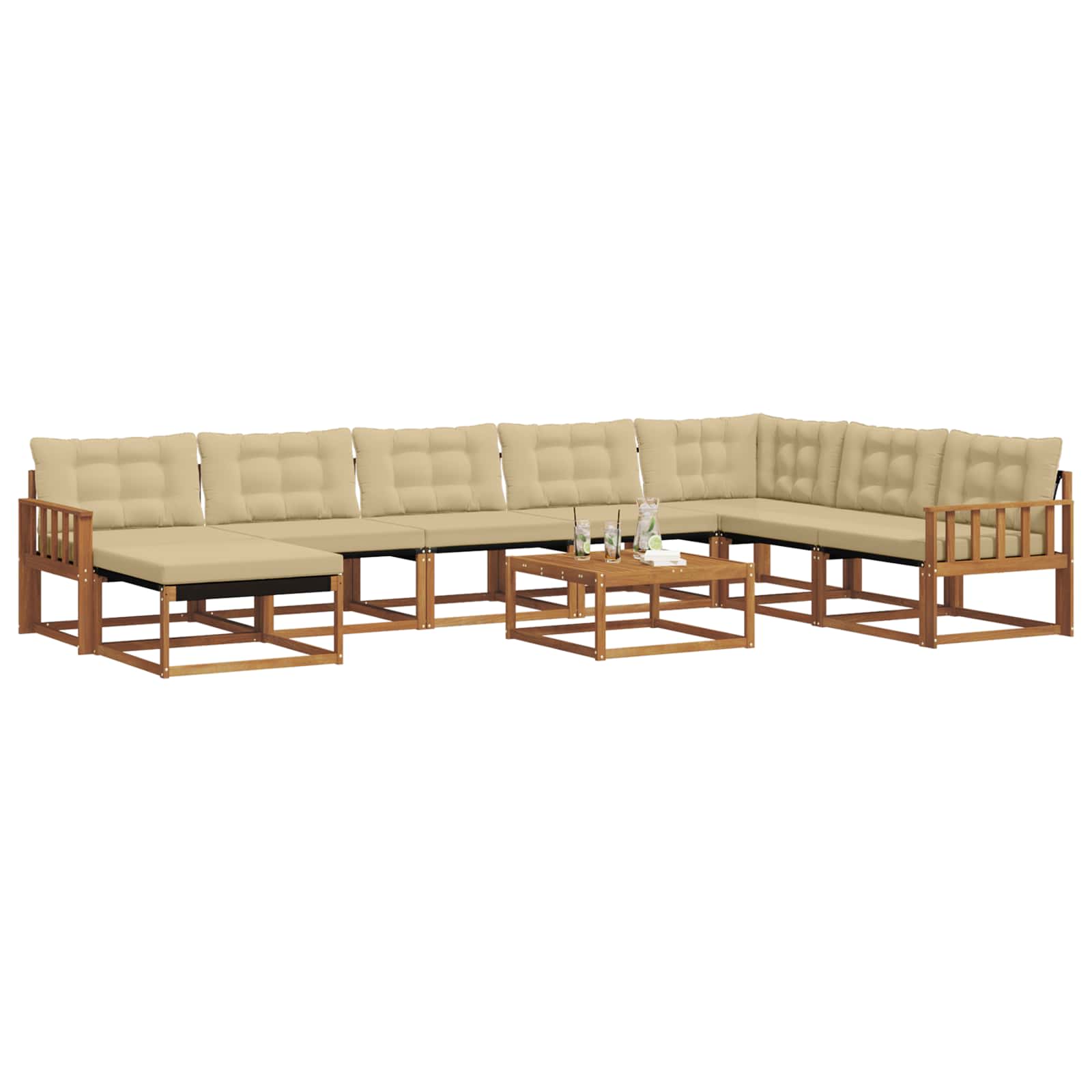 Udendørs sofagruppe 9 pcs Naturlig og Beige Massivt Akacietræ