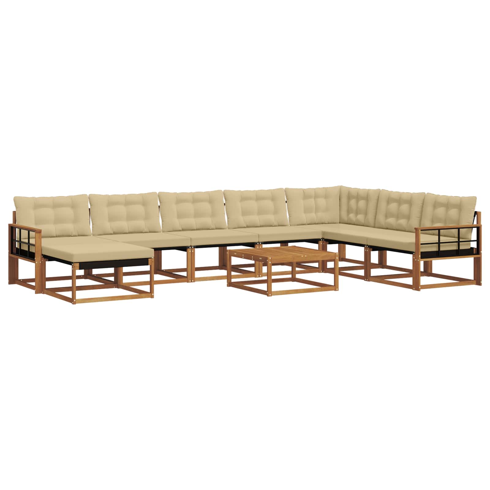 Udendørs sofagruppe 9 pcs Naturlig og Beige Massivt Akacietræ