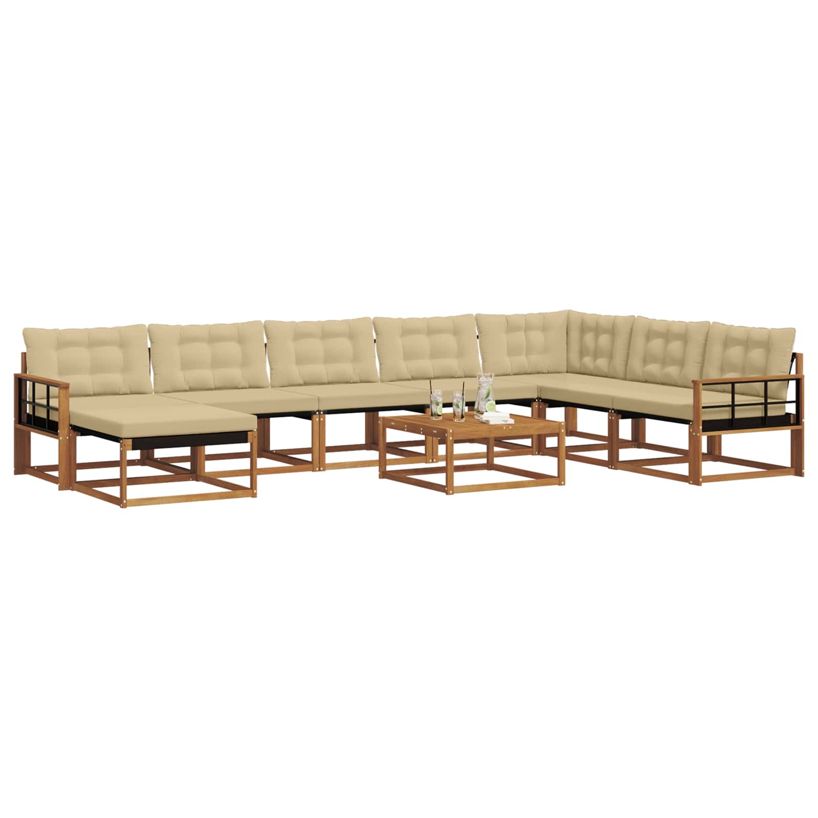 Udendørs sofagruppe 9 pcs Naturlig og Beige Massivt Akacietræ