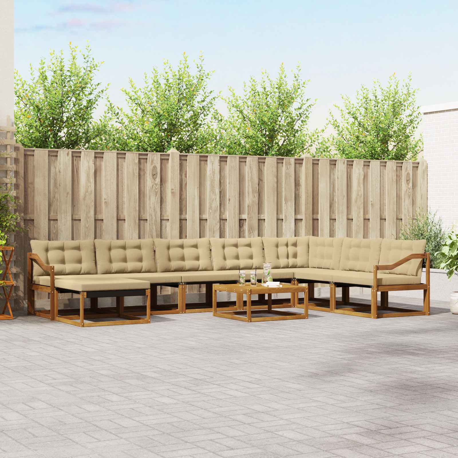 Udendørs sofagruppe 9 pcs Naturlig og Beige Massivt Akacietræ
