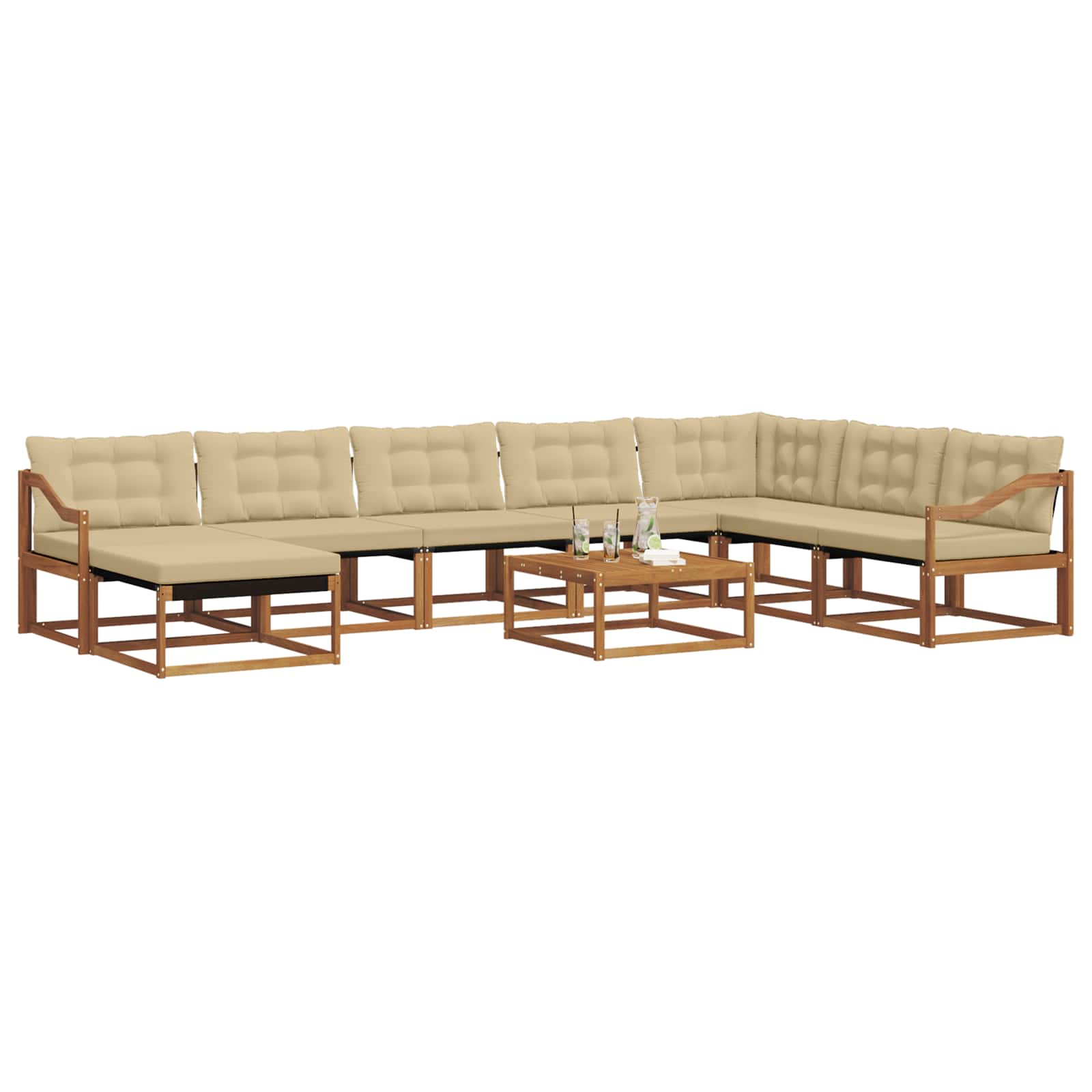 Udendørs sofagruppe 9 pcs Naturlig og Beige Massivt Akacietræ