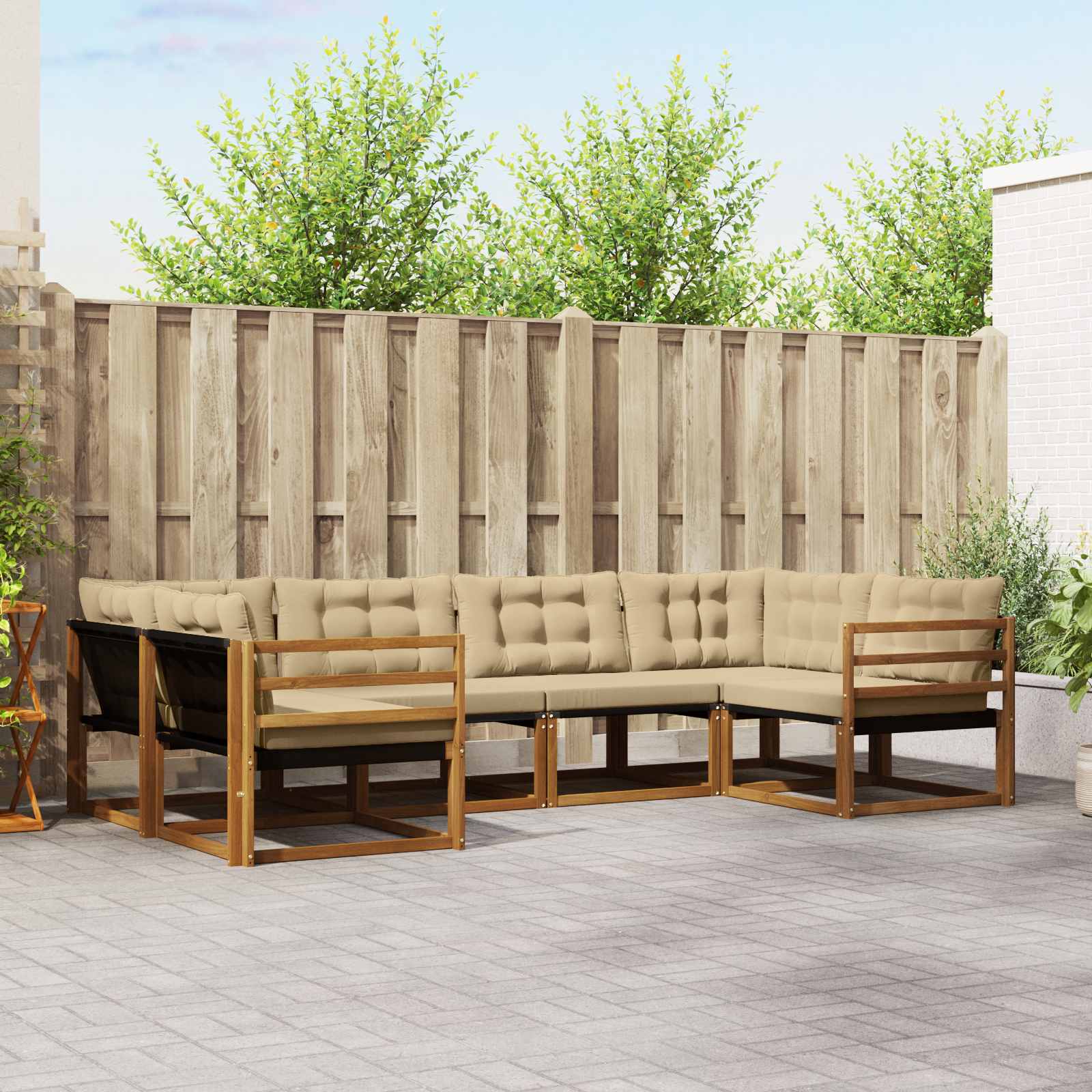 Udendørs sofagruppe med pude 6 pcs Naturlig og Beige