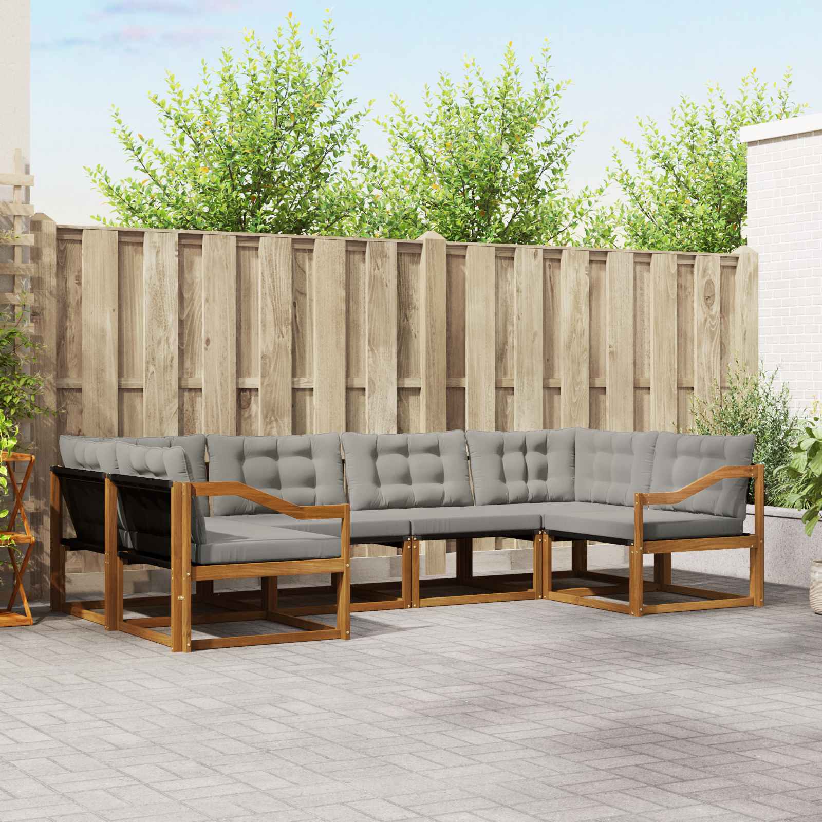 Udendørs sofagruppe med pude 6 pcs Naturlig og Lys Grå