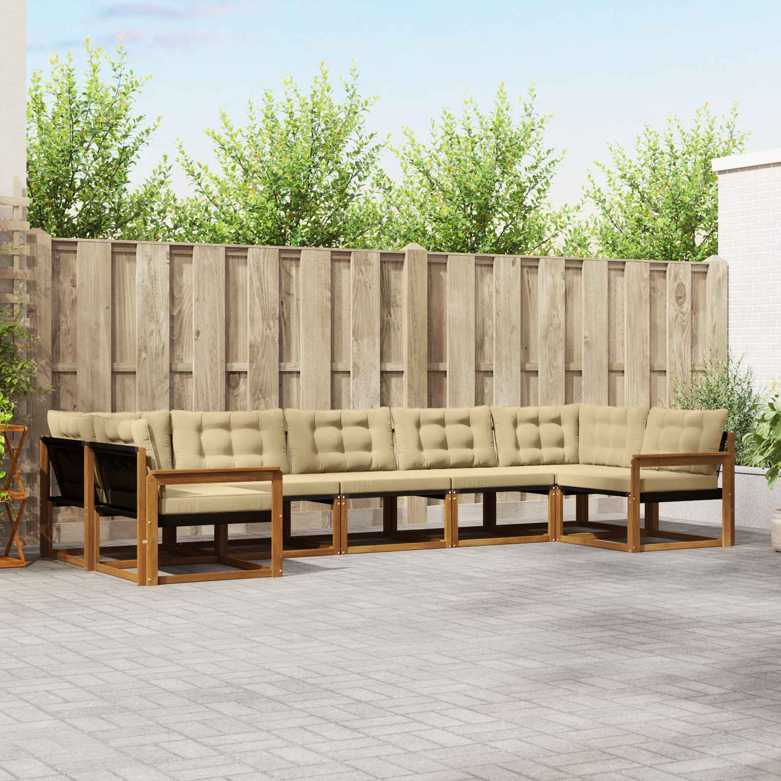 Udendørs sofagruppe med pude 7 pcs Naturlig og Beige