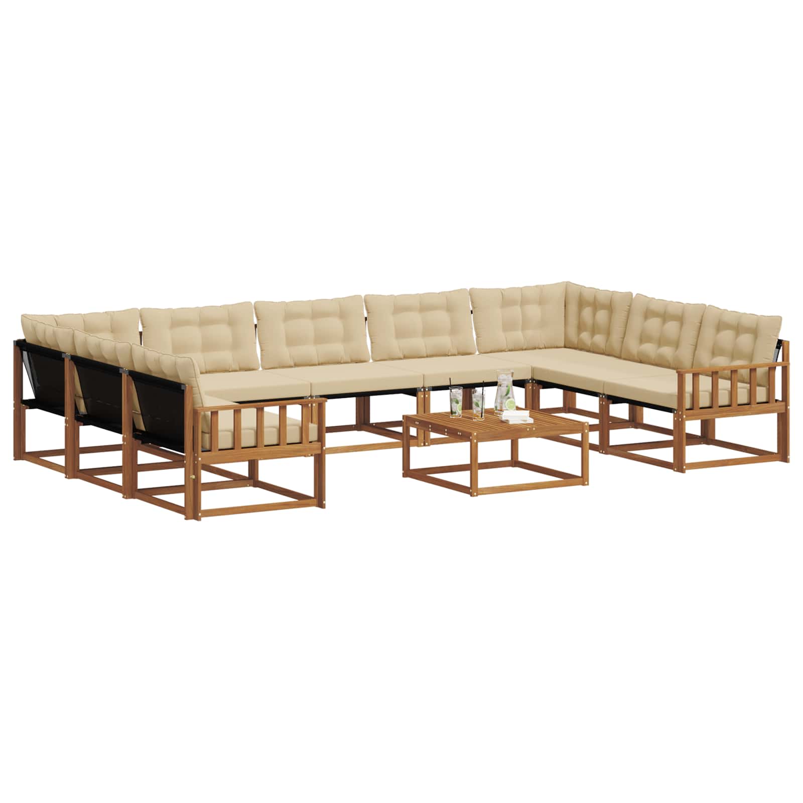 Udendørs sofagruppe med pude 10 pcs Naturlig og Beige