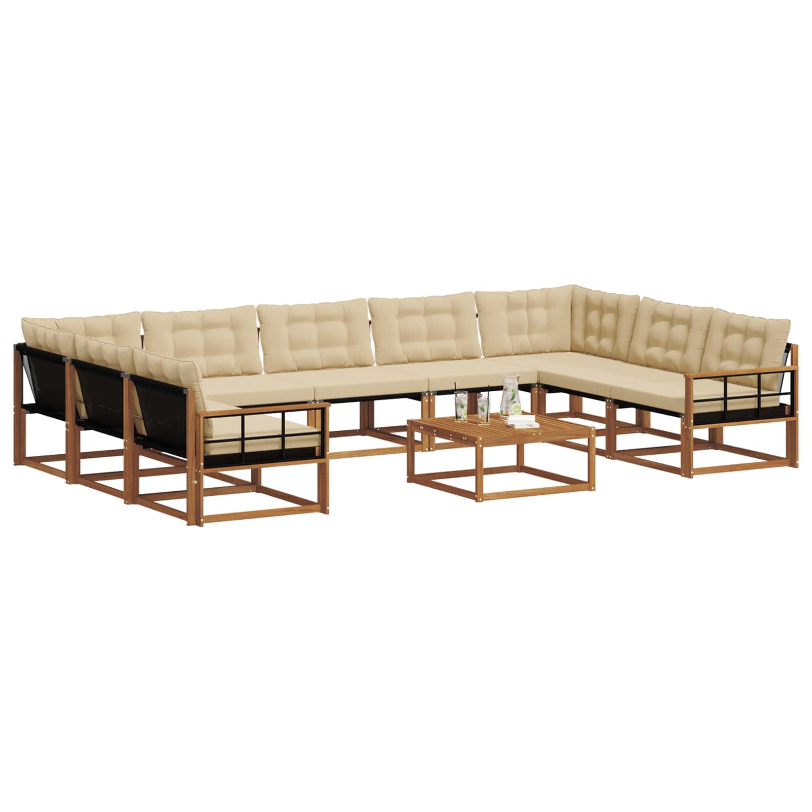 Udendørs sofagruppe med pude 10 pcs Naturlig og Beige