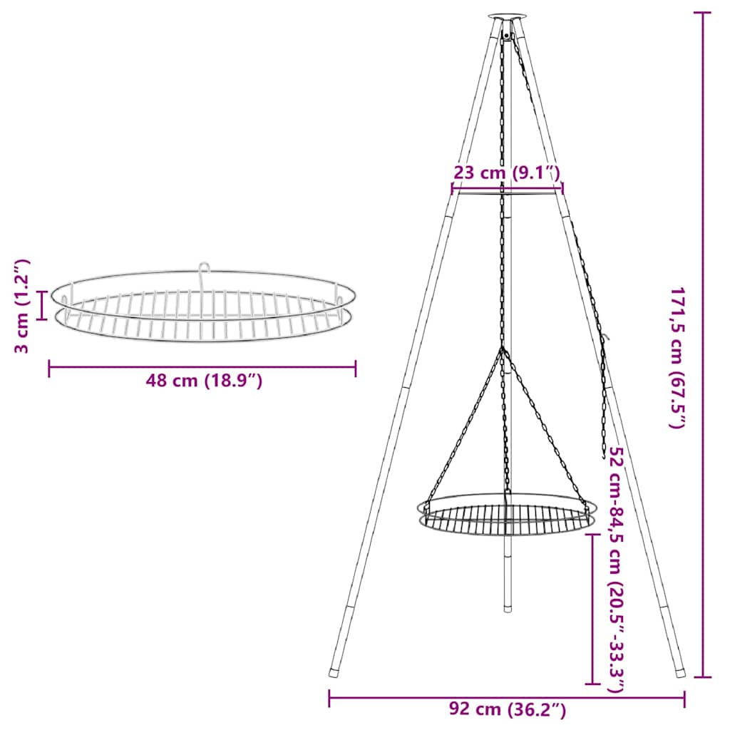 Bål tripod Sort 92 x 92 x 171.5 cm Stål
