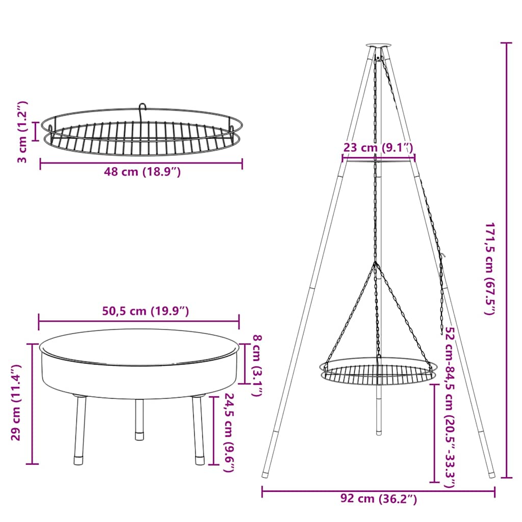 Bål tripod Sort 92 x 92 x 171.5 cm Metal