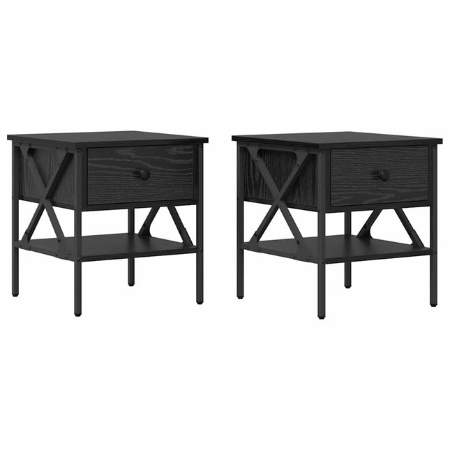 Sengebord 2 stk. Sort eg 40 x 42 x 45 cm Laminat træ og metal