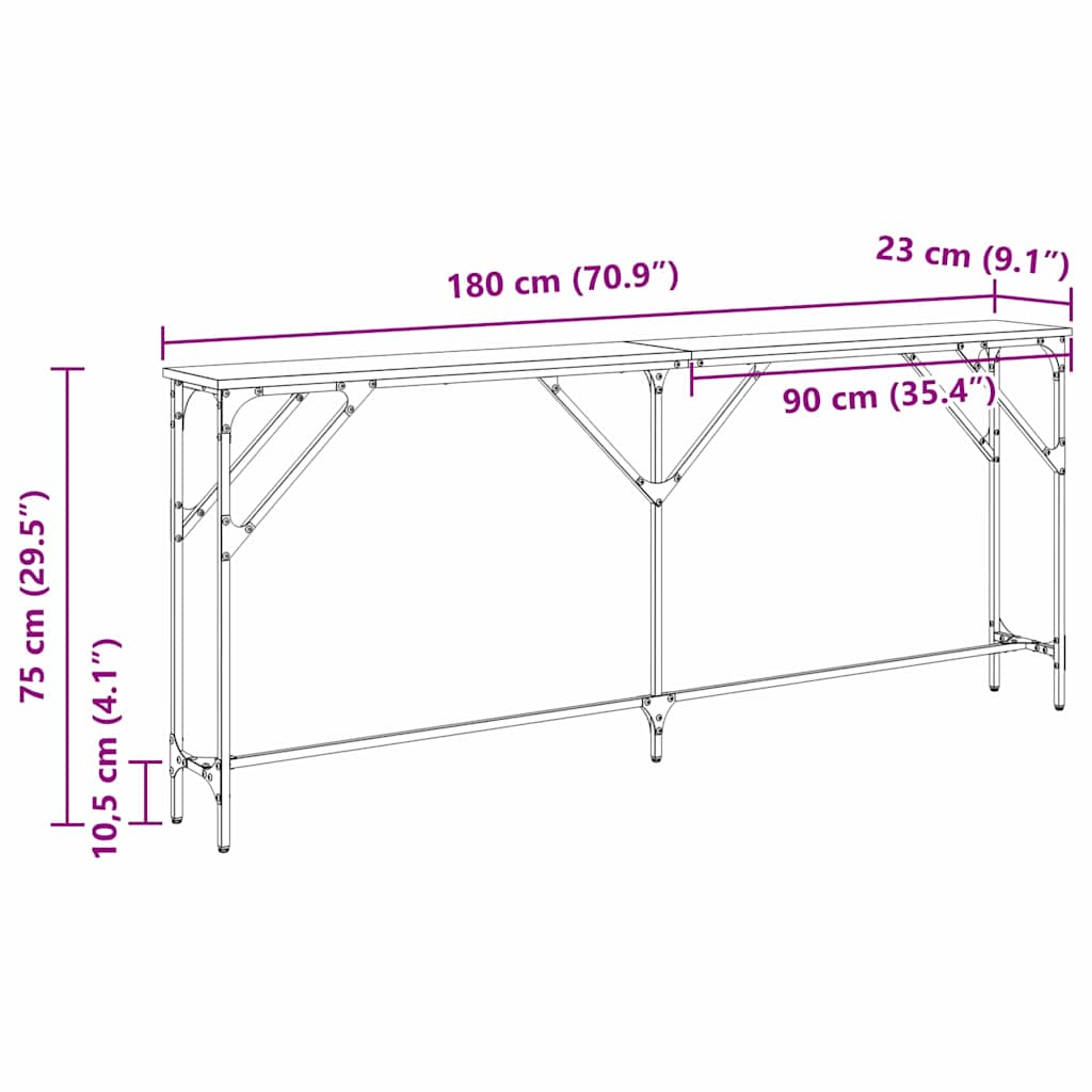 Konsolbord Gammelt træ 180 x 23 x 75 cm Laminat træ og metal