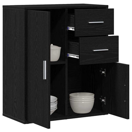 Sideboard med skuffe Sort eg 60 x 31 x 70 cm Konstrueret træ