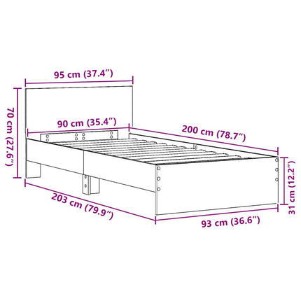 Sengestel med hovedgærde Sort eg 90 x 200 cm Konstrueret træ