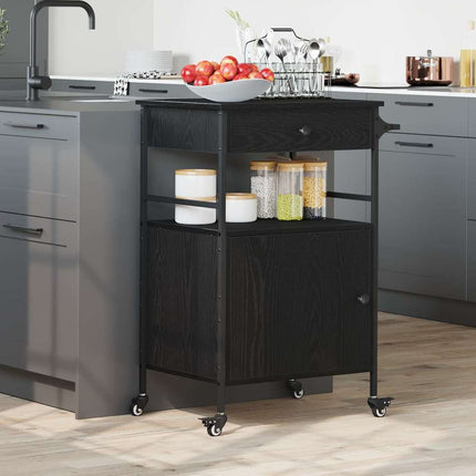 Køkkenvogn Sort eg 56 x 43 x 89,5 cm Konstrueret træ