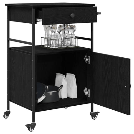 Køkkenvogn Sort eg 56 x 43 x 89,5 cm Konstrueret træ