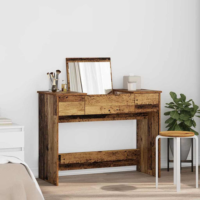 Kosmetikbord med skuffe med spejl Gammelt træ 100 x 45 x 76 cm
