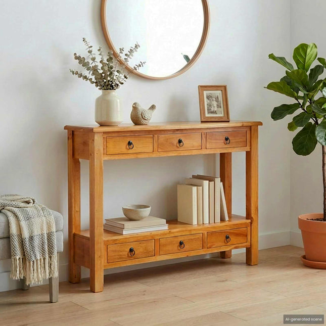 Konsolbord Naturfarvet 115 x 32 x 76 cm Massiv Mahogni