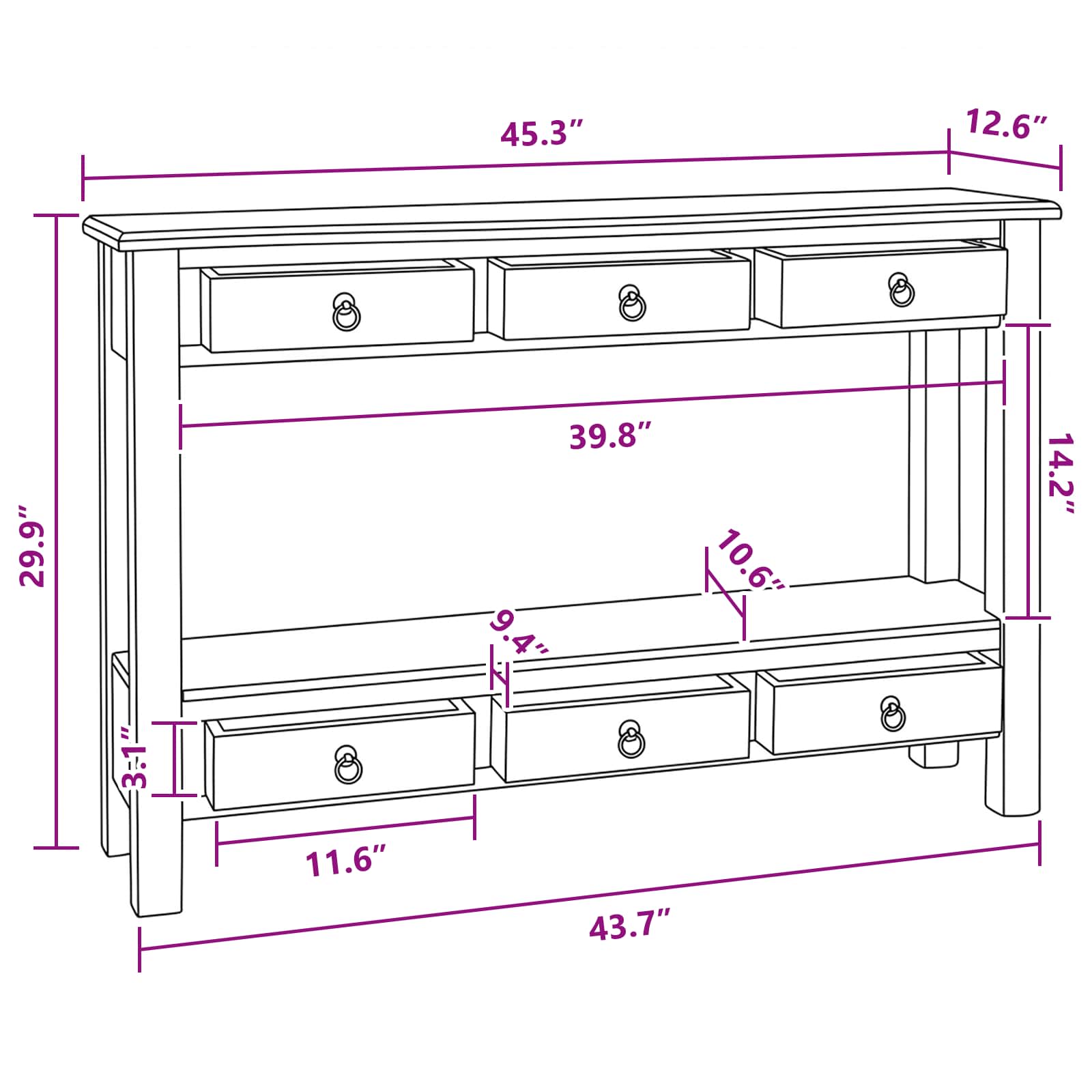 Konsolbord Naturfarvet 115 x 32 x 76 cm Massiv Mahogni