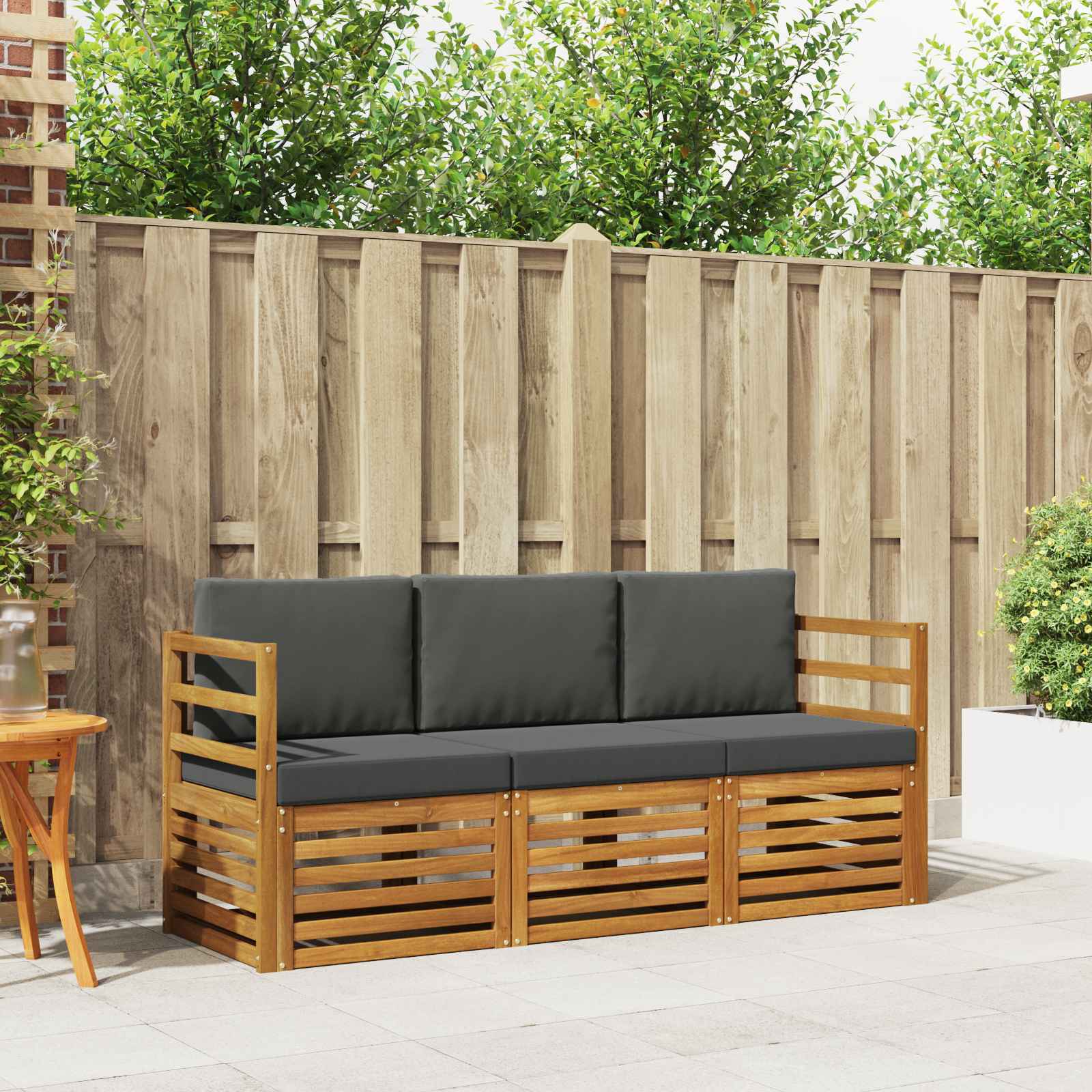 Sofasæt med pude 3 pcs Naturlig og Antracit Massivt Akacietræ