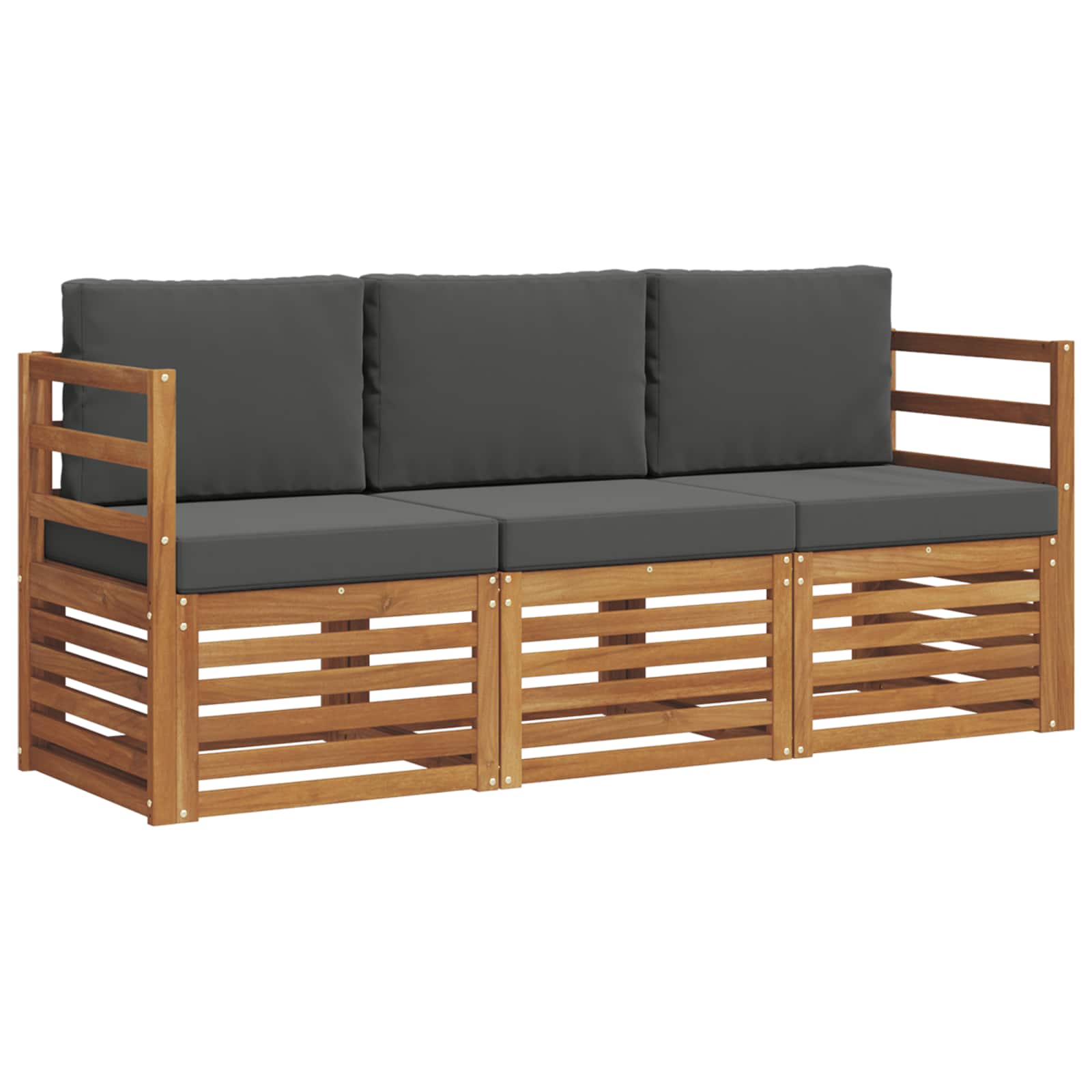 Sofasæt med pude 3 pcs Naturlig og Antracit Massivt Akacietræ