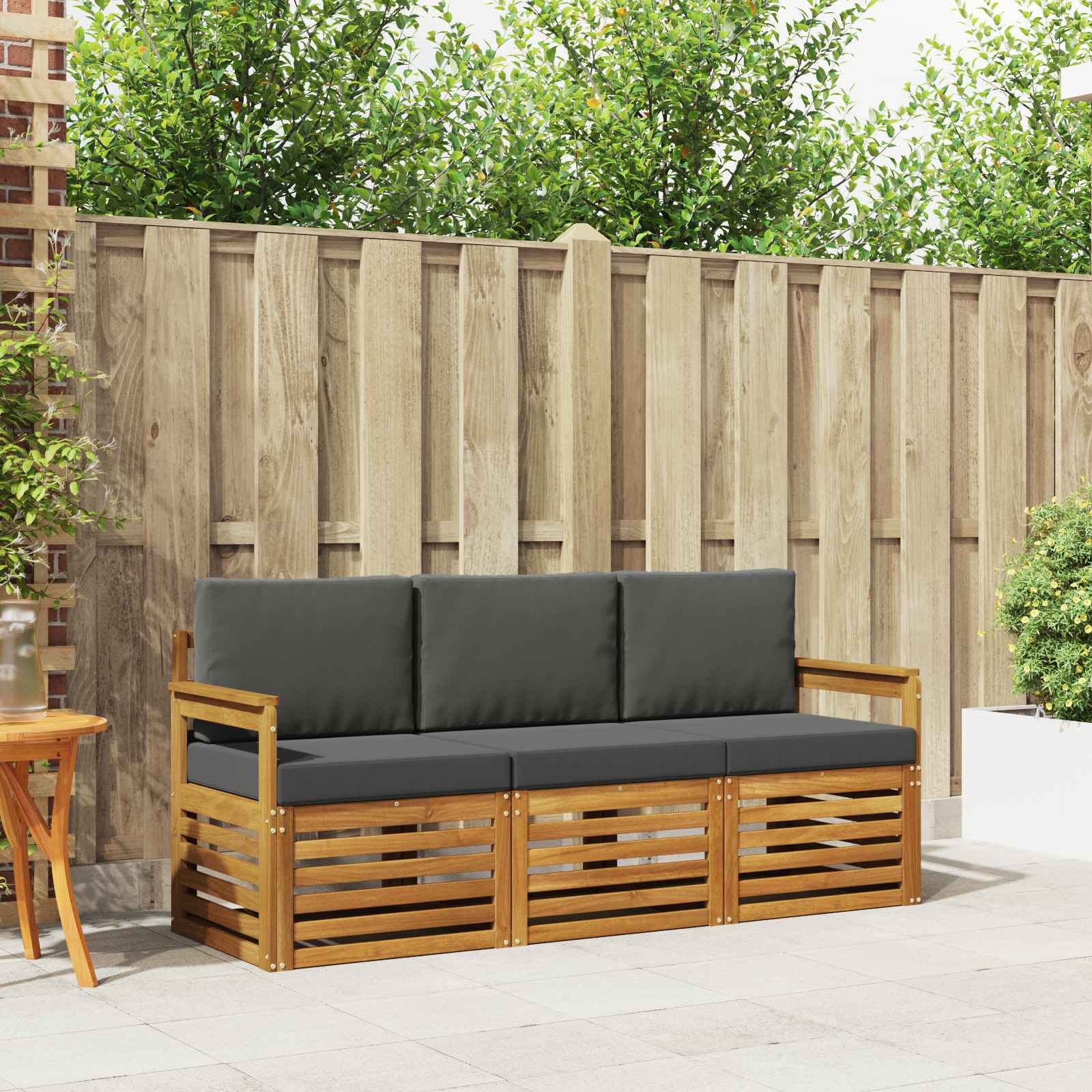 Sofasæt med pude 3 pcs Naturlig og Antracit Massivt Akacietræ