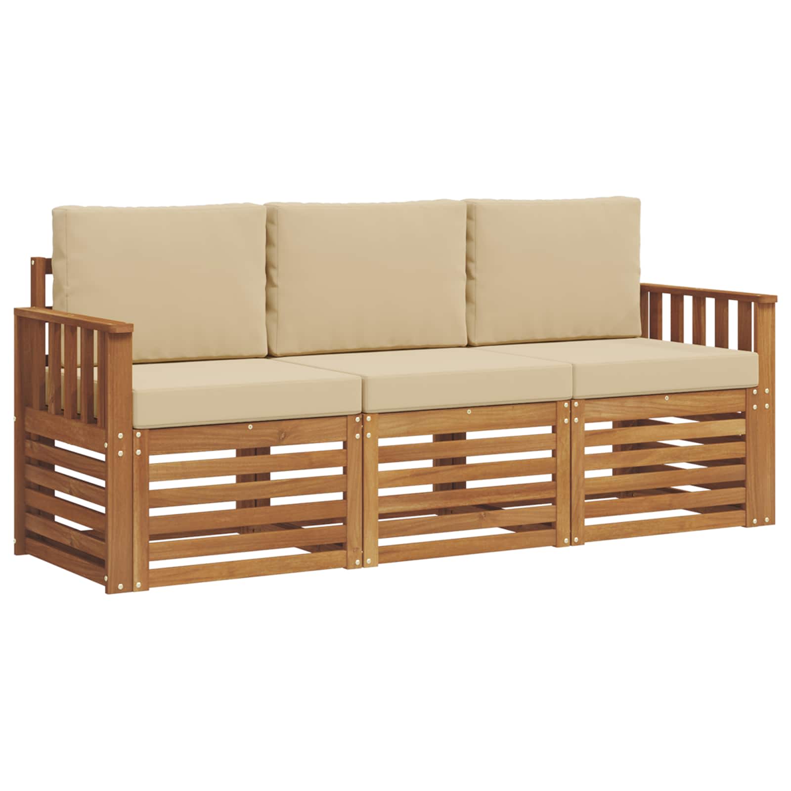 Sofasæt med pude 3 pcs Naturlig og Beige Massivt Akacietræ