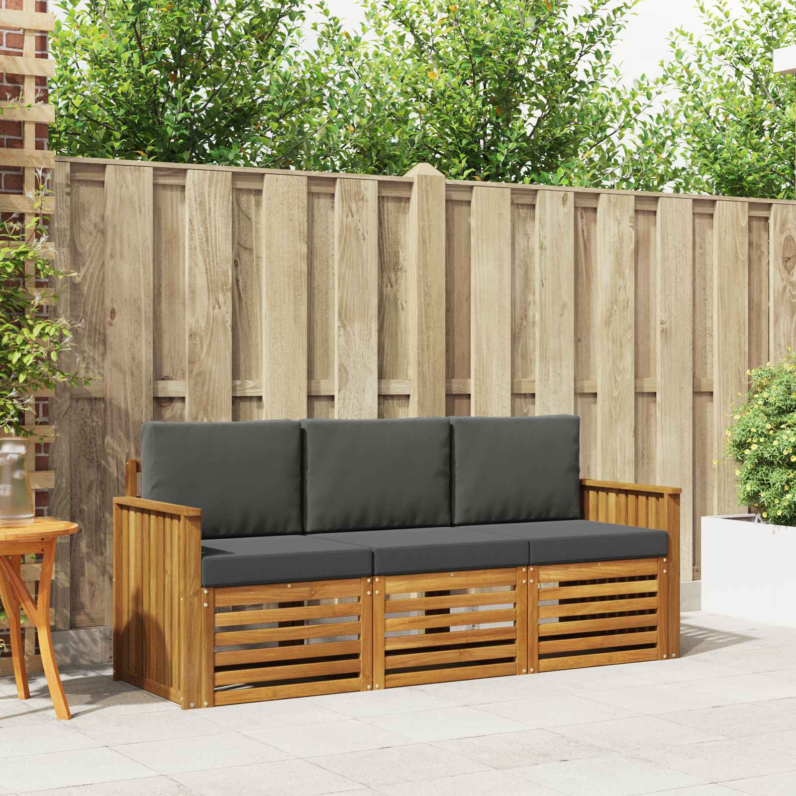 Sofasæt med pude 3 pcs Naturlig og Antracit Massivt Akacietræ
