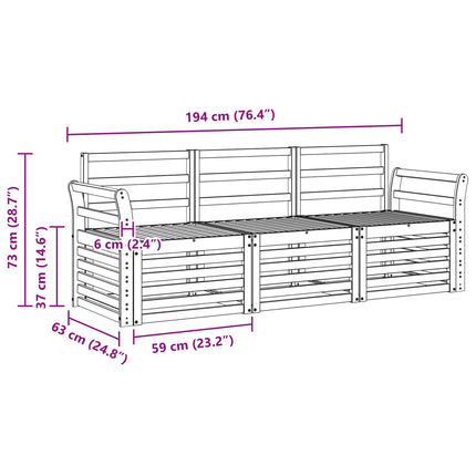 Sofasæt 3 pcs Naturfarvet Massivt Akacietræ