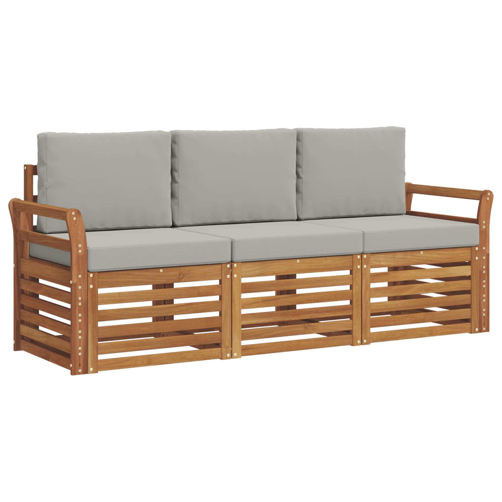 Sofasæt med pude 3 pcs Naturlig og Lys Grå Massivt Akacietræ