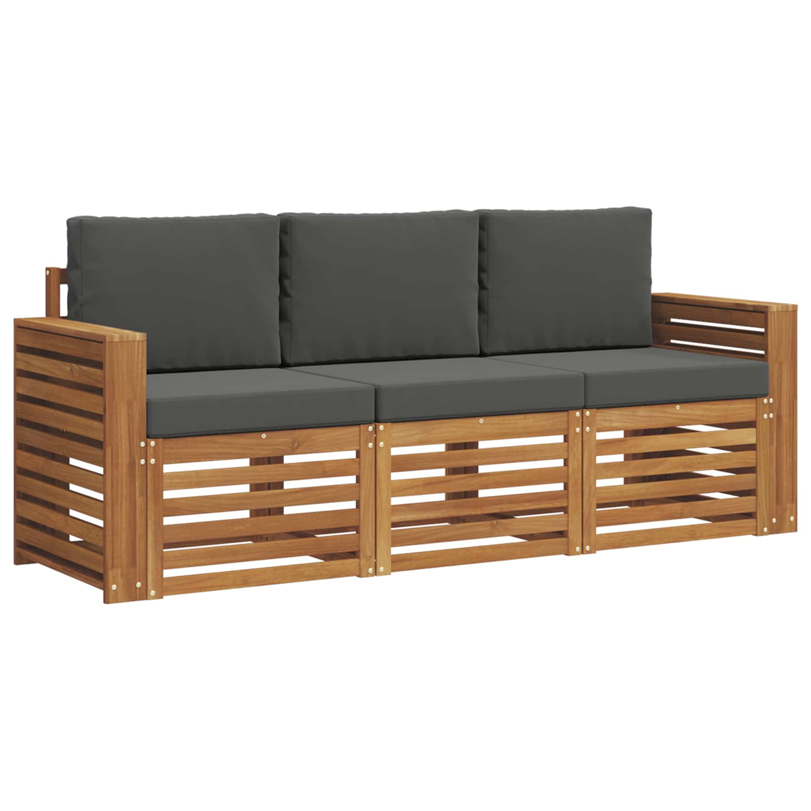 Sofasæt med pude 3 pcs Naturlig og Antracit Massivt Akacietræ