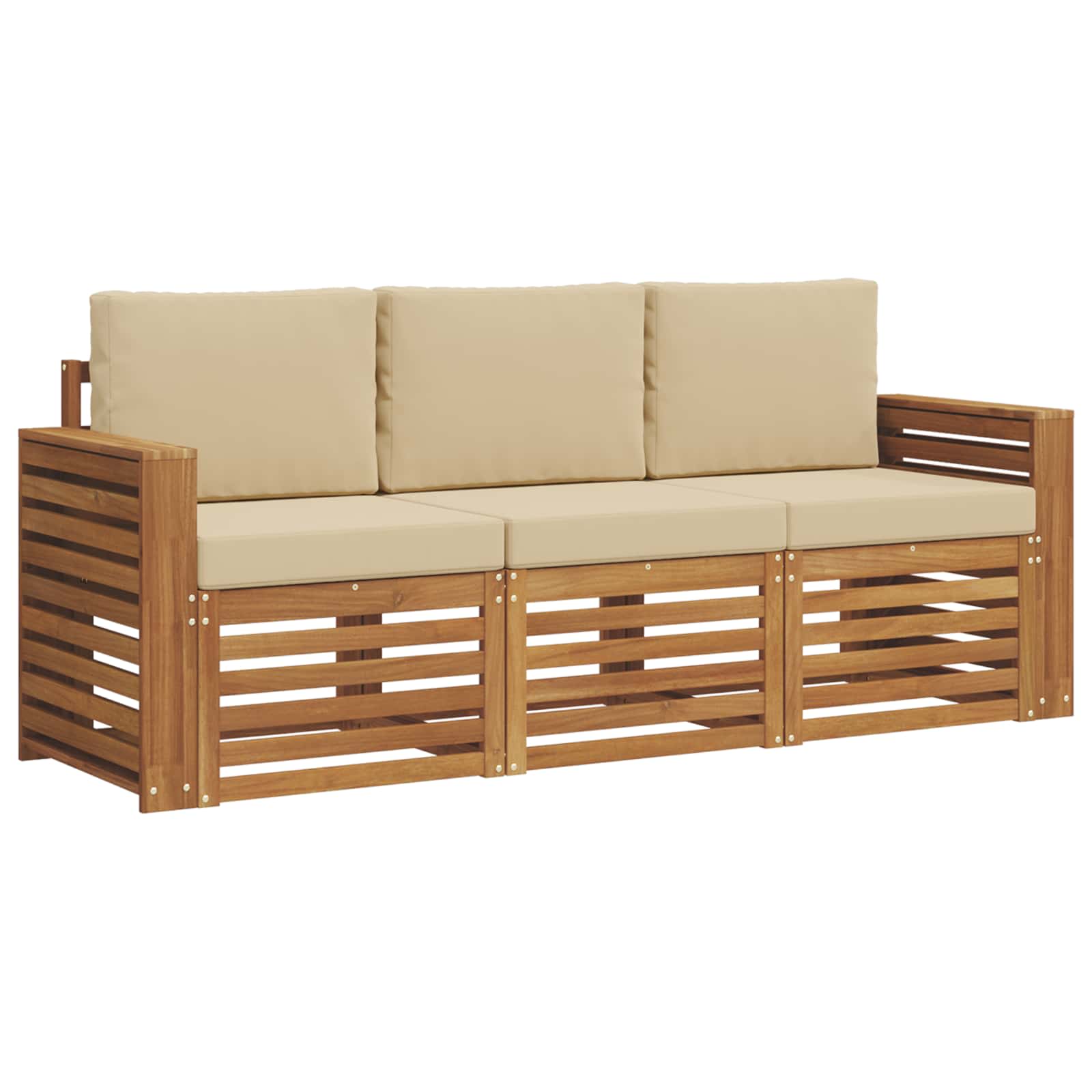 Sofasæt med pude 3 pcs Naturlig og Beige Massivt Akacietræ