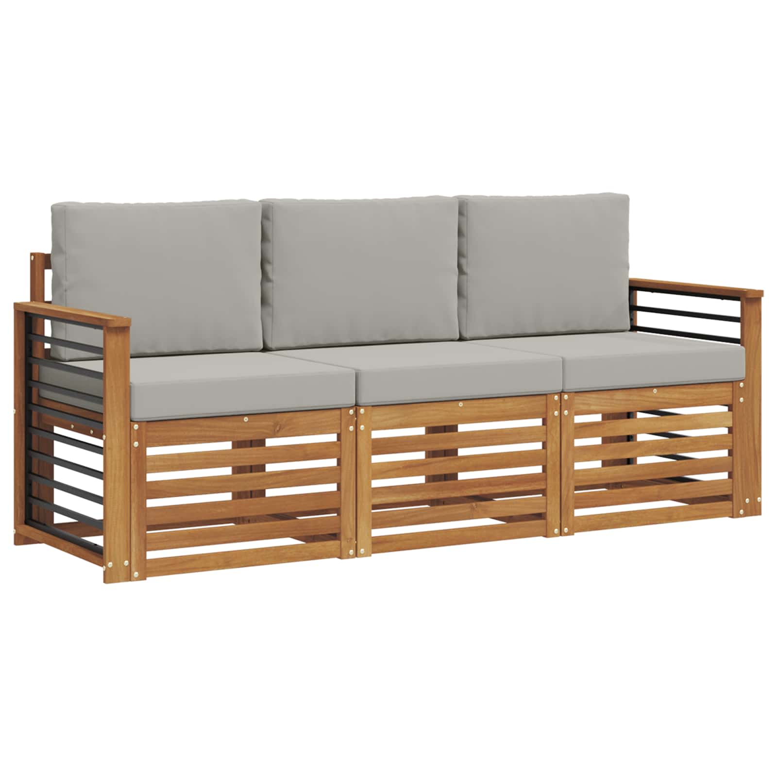 Sofasæt med pude 3 pcs Naturlig og Lys Grå Massivt Akacietræ