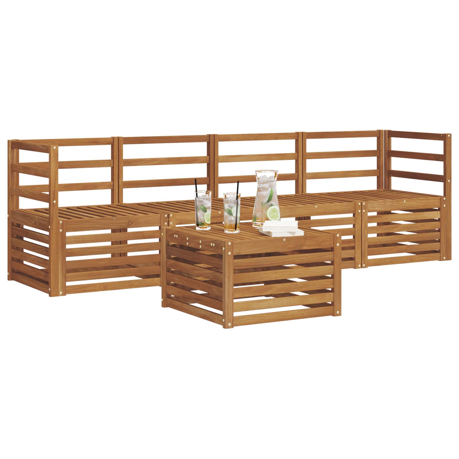 Sofasæt 5 pcs Naturfarvet Massivt Akacietræ