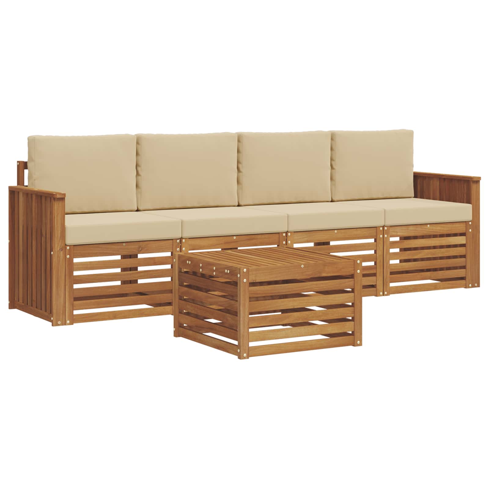 Udendørs sofagruppe 5 pcs Natur og Beige Massivt Akacietræ