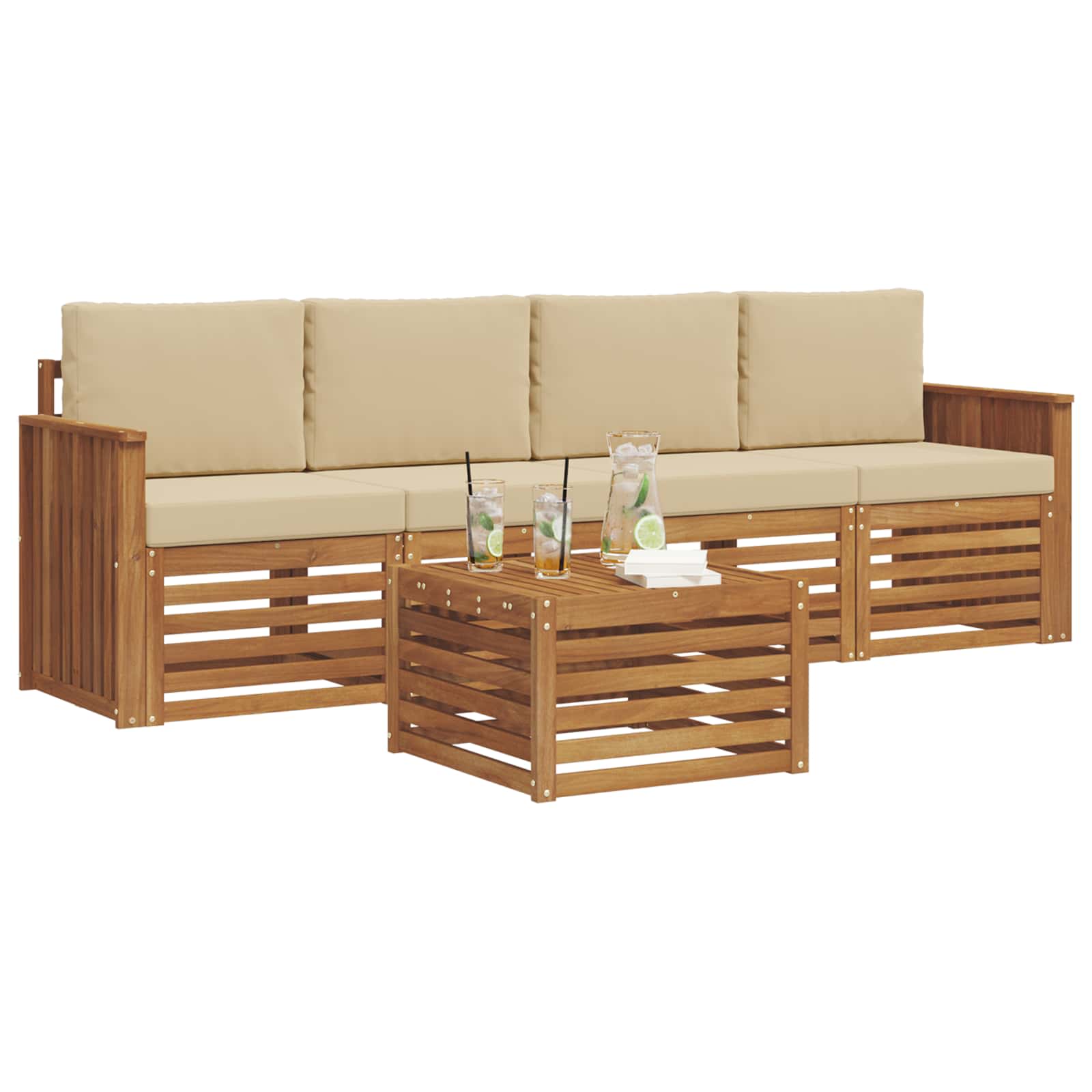Udendørs sofagruppe 5 pcs Natur og Beige Massivt Akacietræ