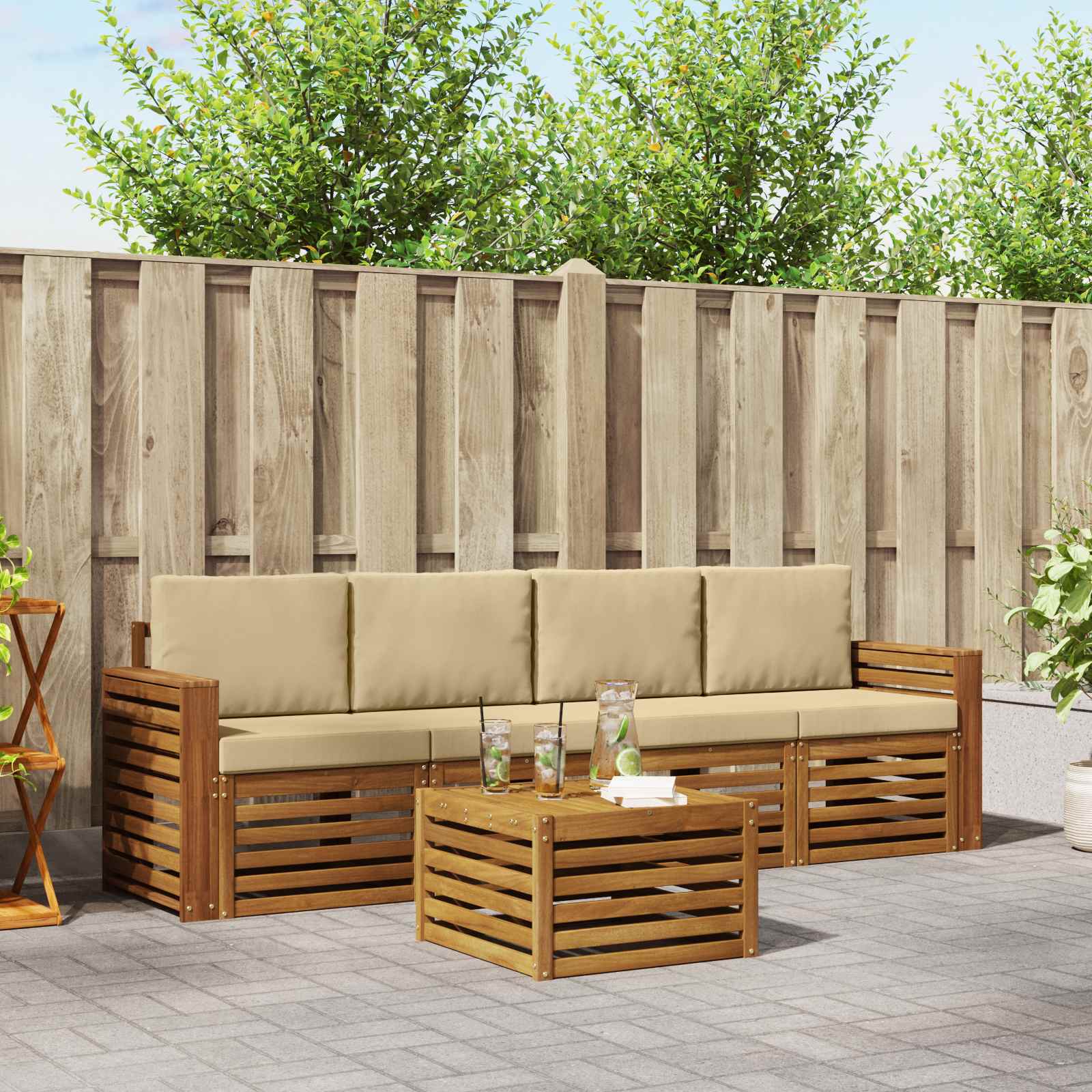 Udendørs sofagruppe 5 pcs Naturlig og Beige Massivt Akacietræ