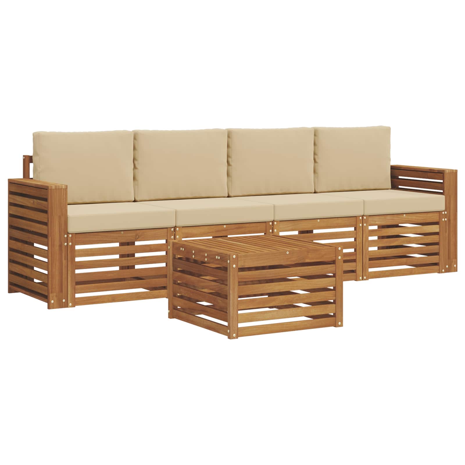 Udendørs sofagruppe 5 pcs Naturlig og Beige Massivt Akacietræ