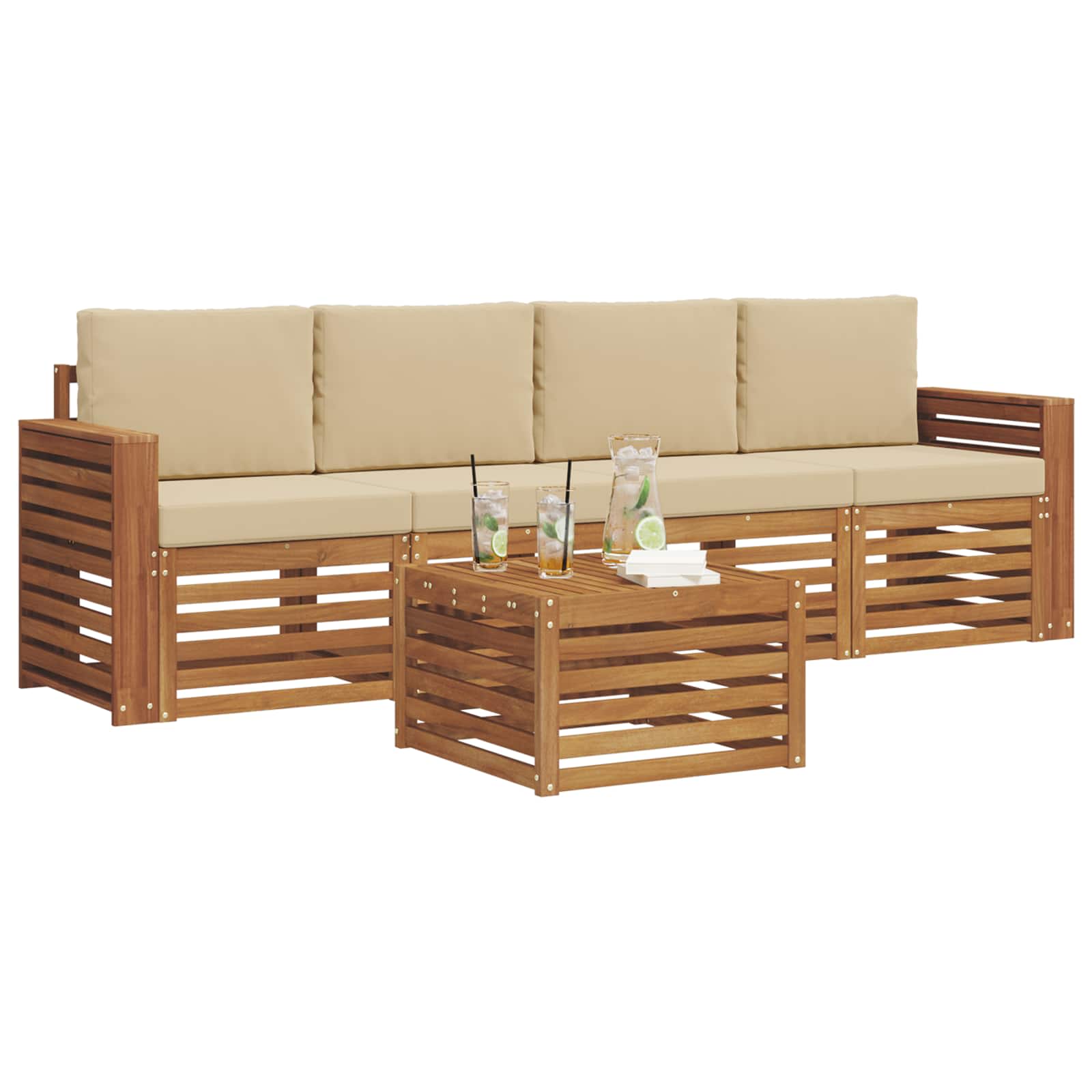Udendørs sofagruppe 5 pcs Naturlig og Beige Massivt Akacietræ