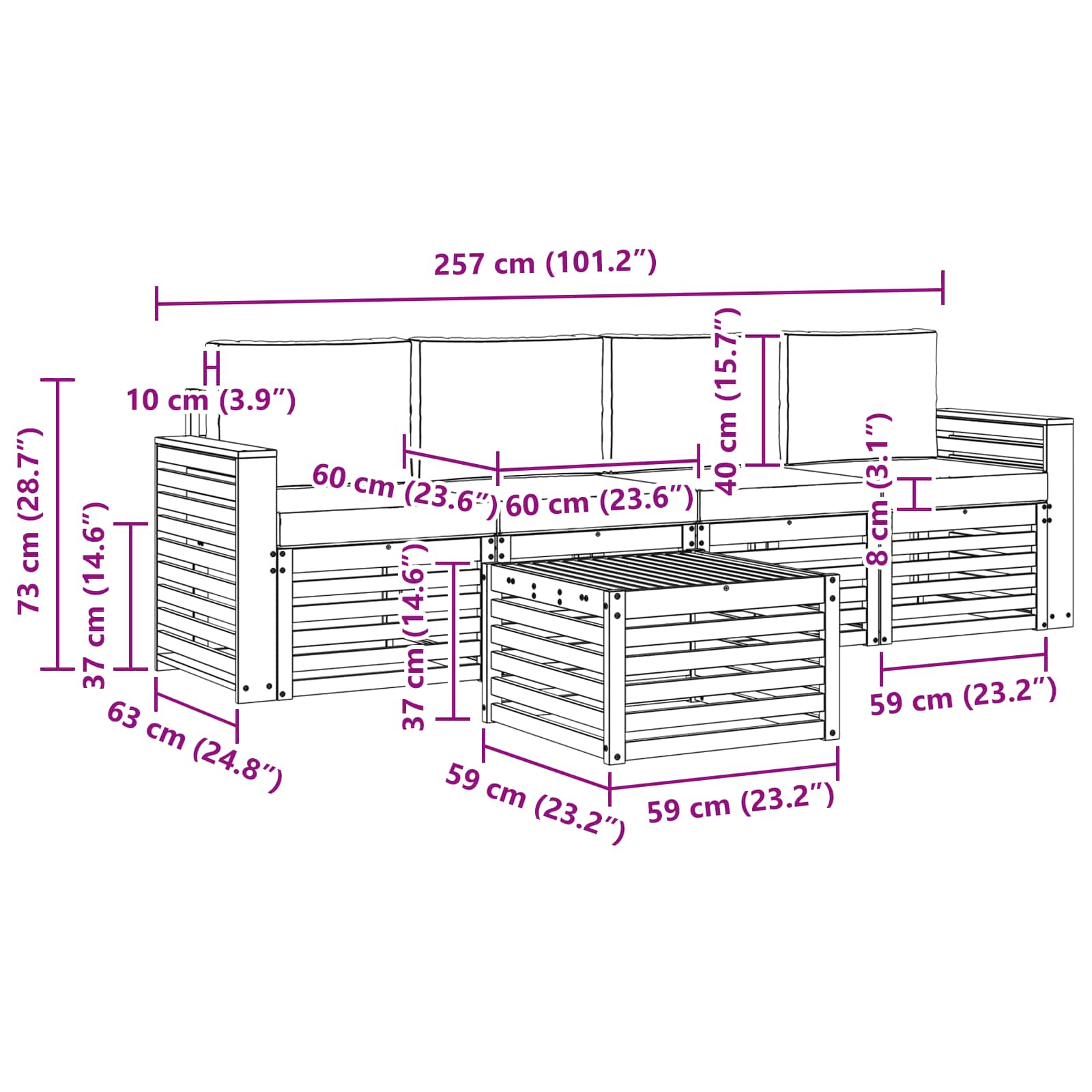 Udendørs sofagruppe 5 pcs Naturlig og Beige Massivt Akacietræ