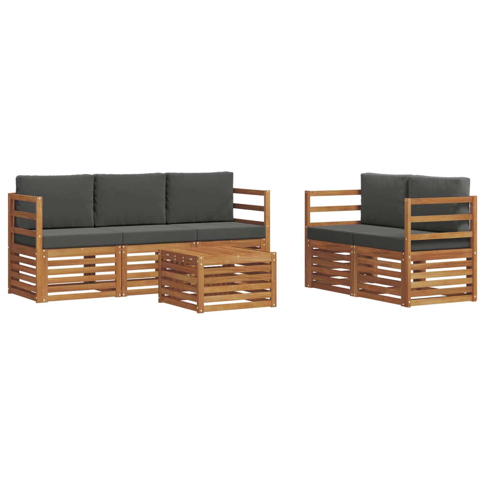 Sofasæt med pude 6 pcs Naturlig og Antracit Massivt Akacietræ