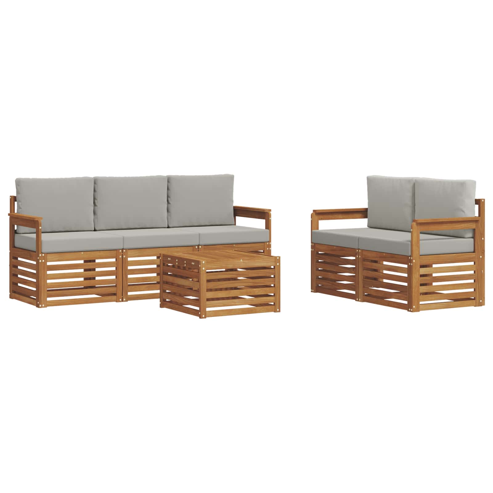 Sofasæt med pude 6 pcs Naturlig og Lys Grå Massivt Akacietræ