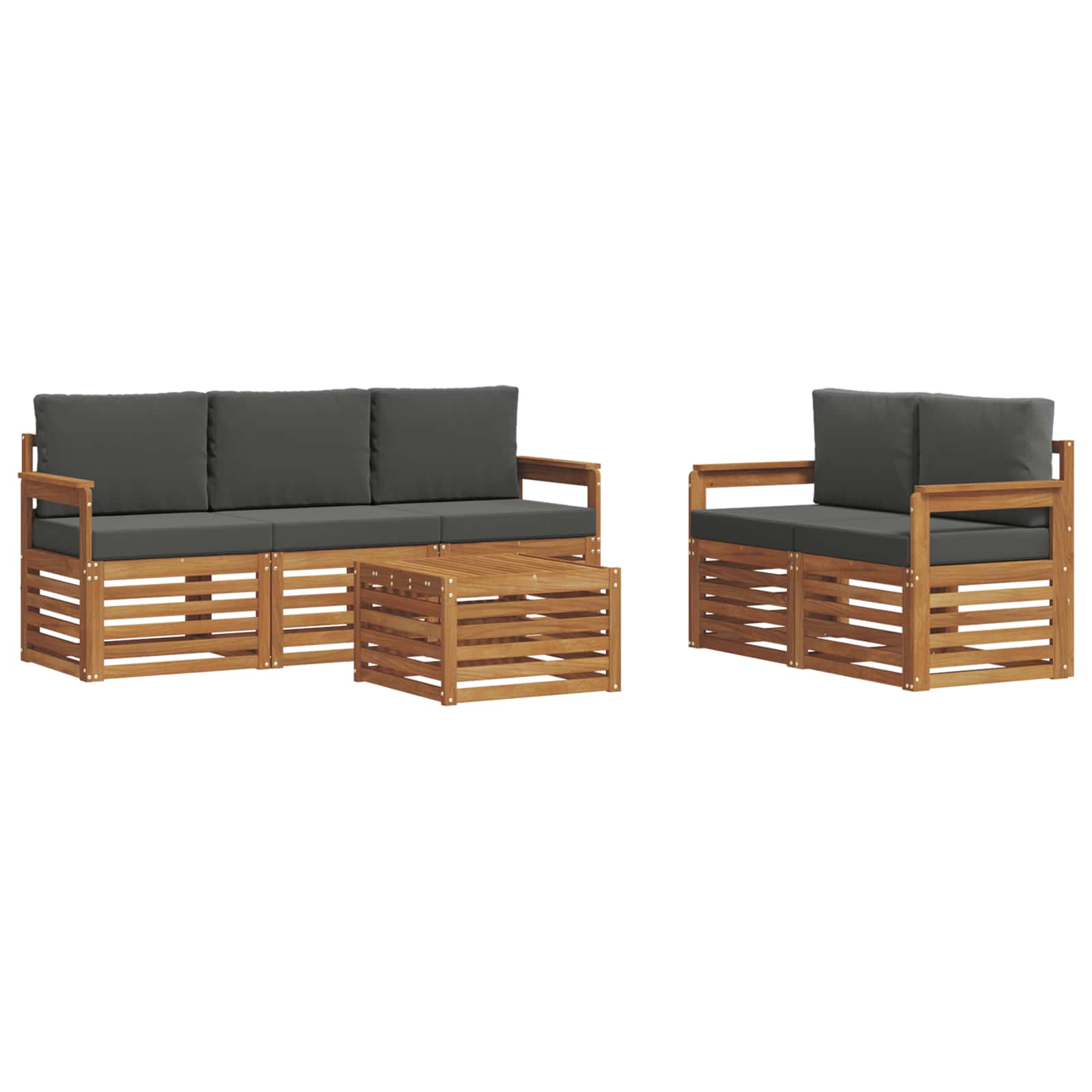 Sofasæt med pude 6 pcs Naturlig og Antracit Massivt Akacietræ
