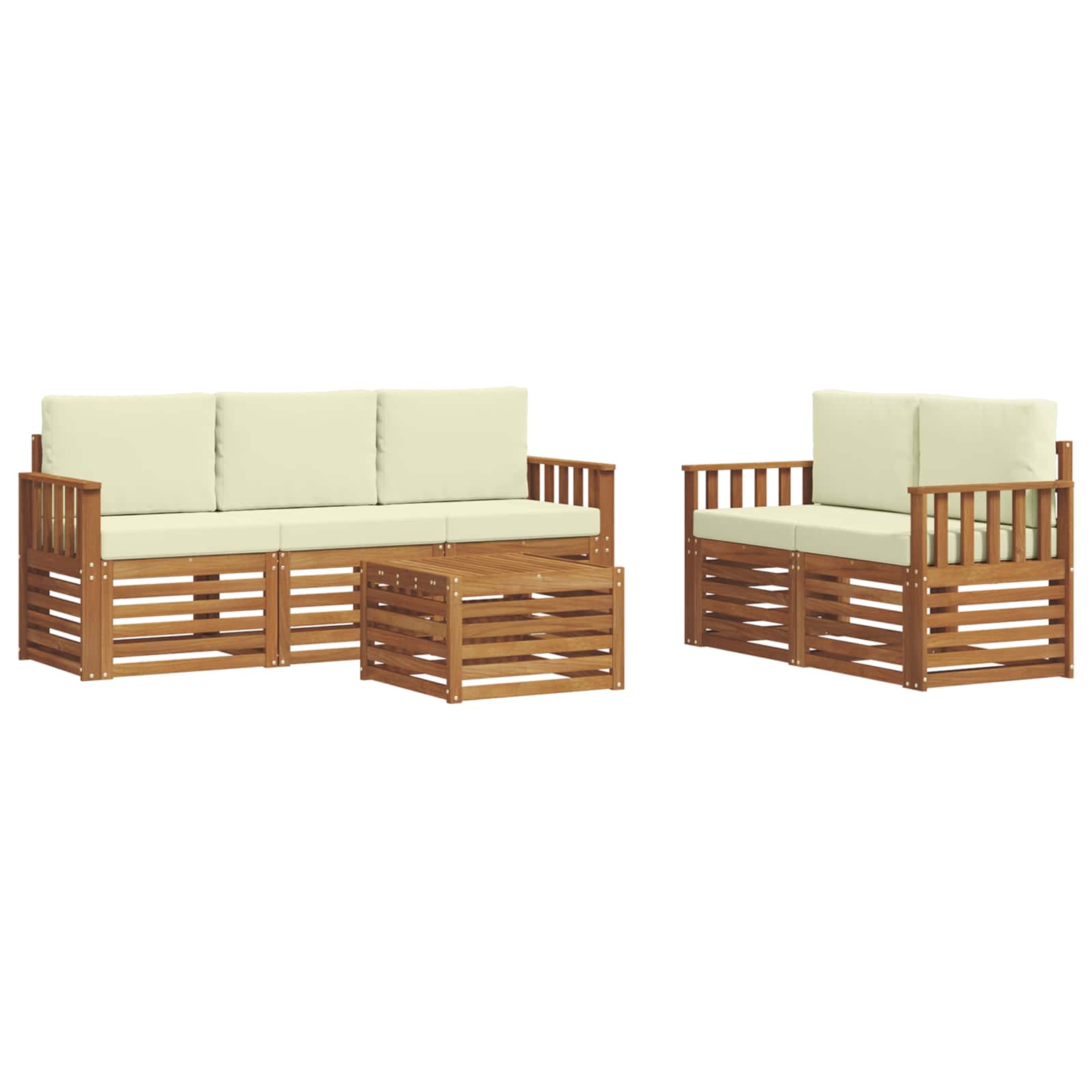 Sofasæt med pude 6 pcs Naturlig og Fløde Massivt Akacietræ