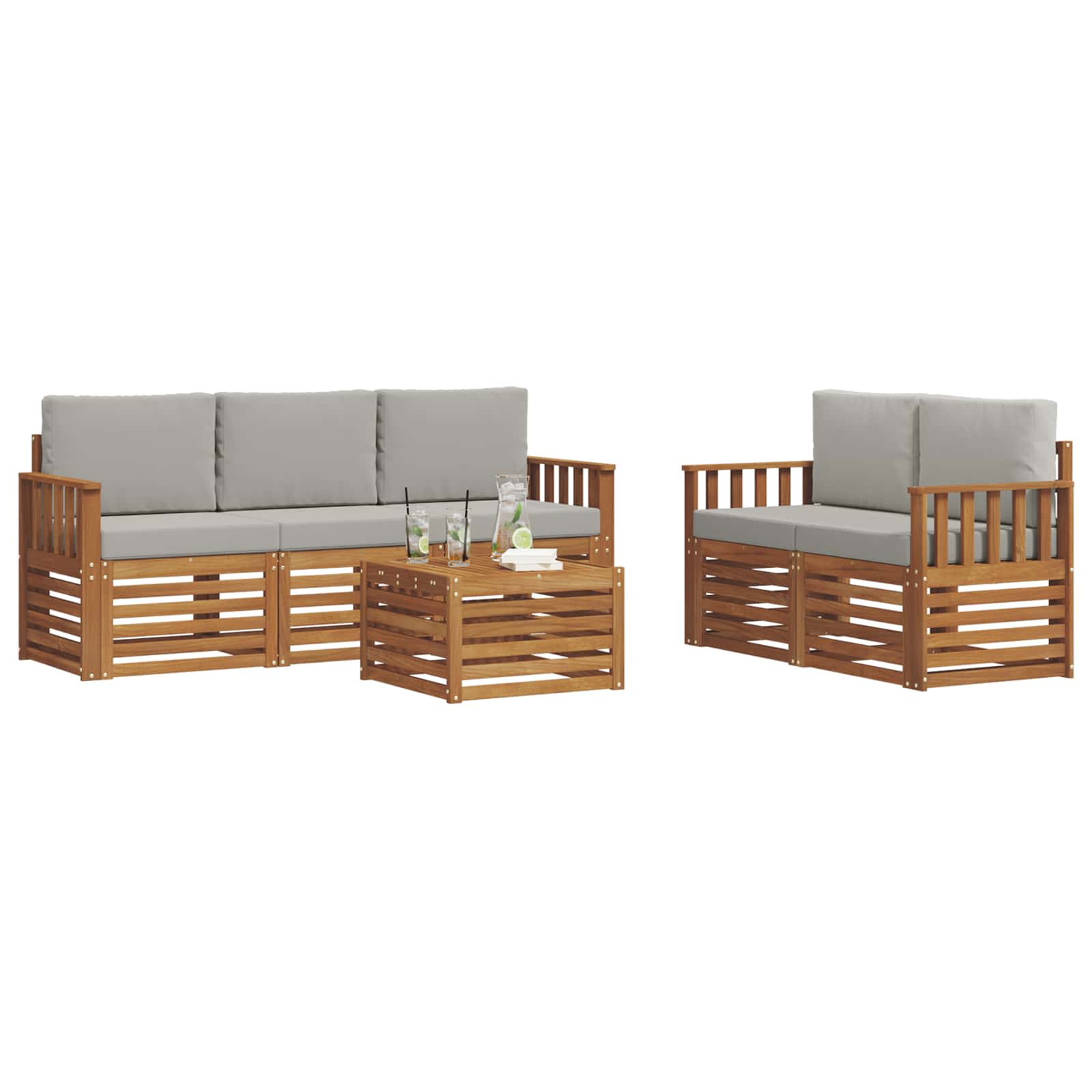 Sofasæt med pude 6 pcs Naturlig og Lys Grå Massivt Akacietræ