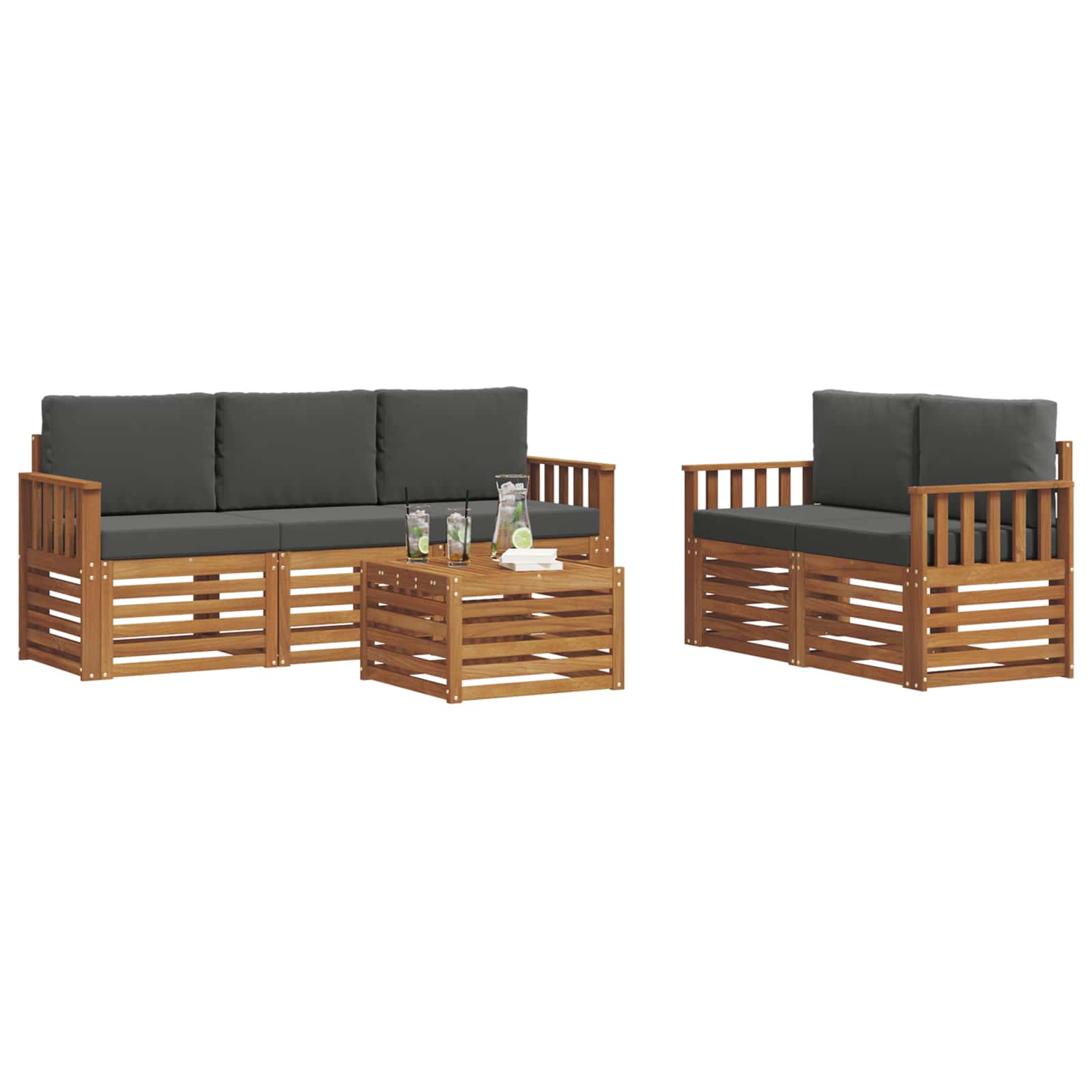 Sofasæt med pude 6 pcs Naturlig og Antracit Massivt Akacietræ